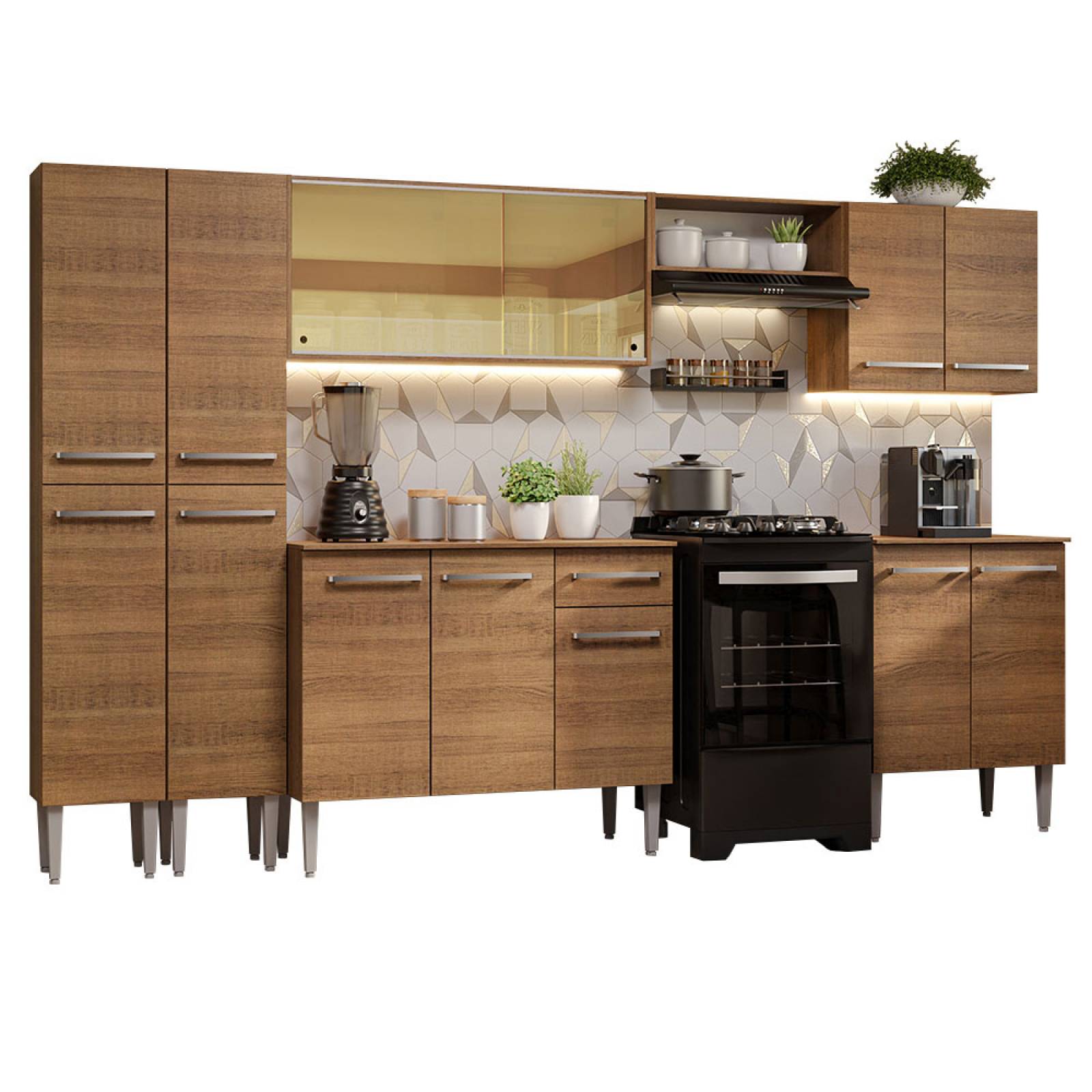 Mueble de Cocina Integral 293cm Marrón Emilly Madesa 05.