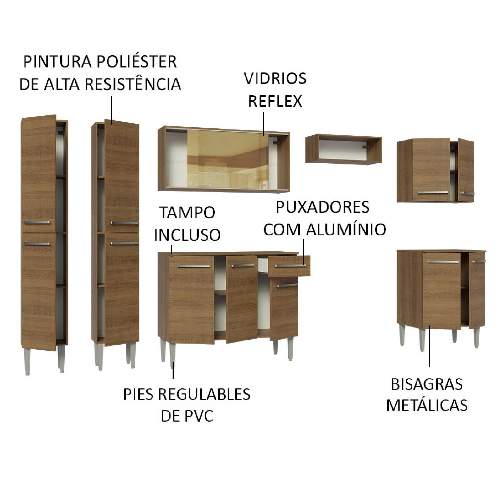 Mueble de Cocina Integral 293cm Marrón Emilly Madesa 05.