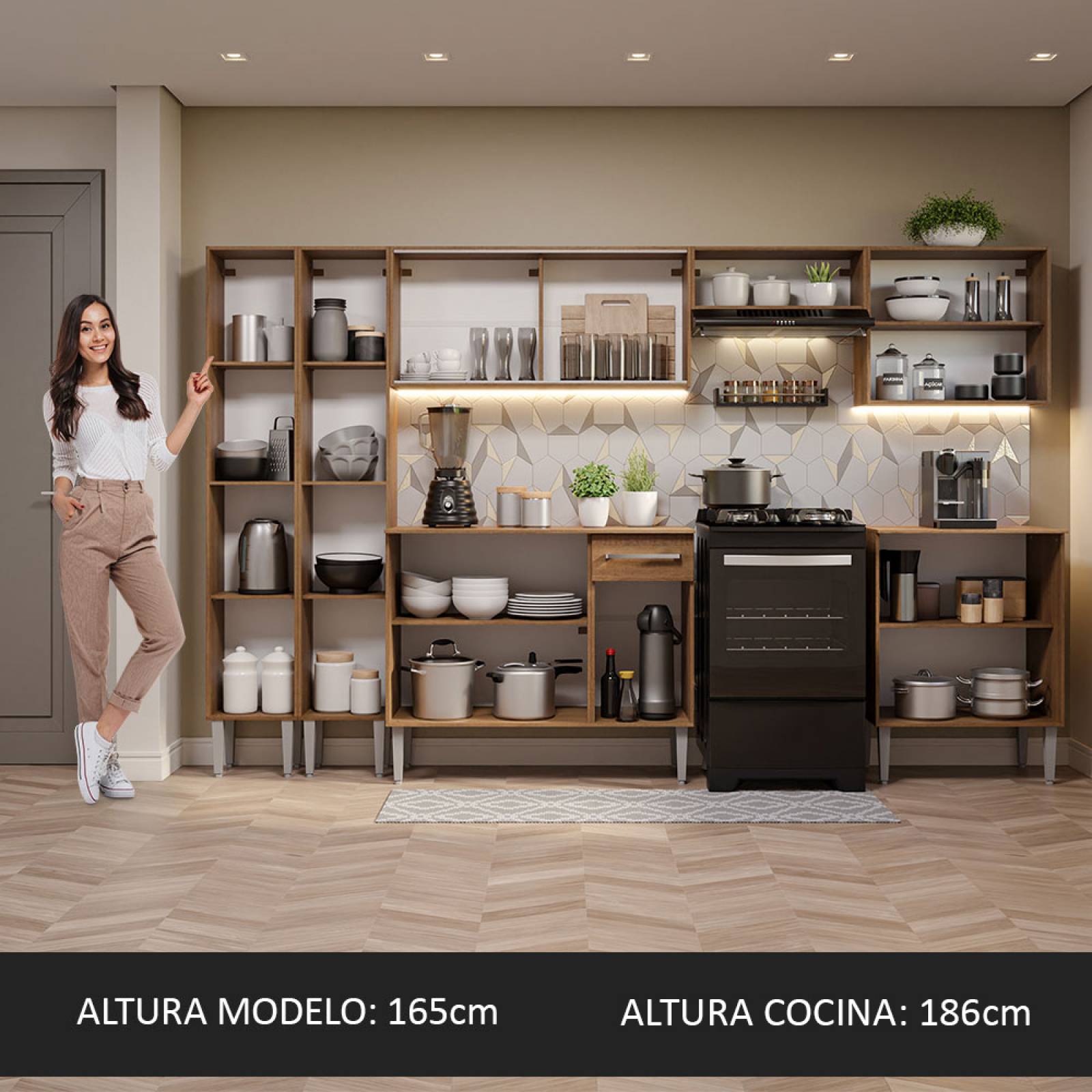 Mueble de Cocina Integral 293cm Marrón Emilly Madesa 05.