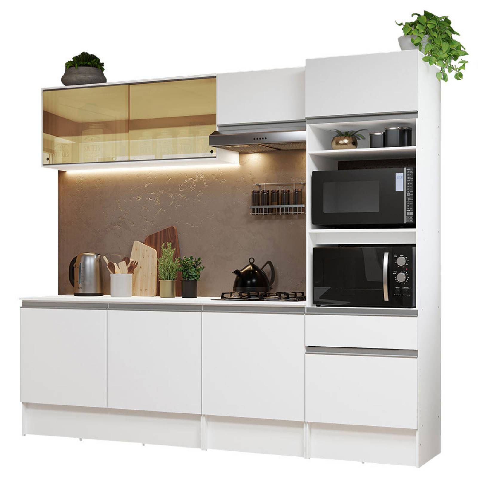 Mueble de Cocina Completa 240cm Blanco/Marrón Diamante Madesa 06.