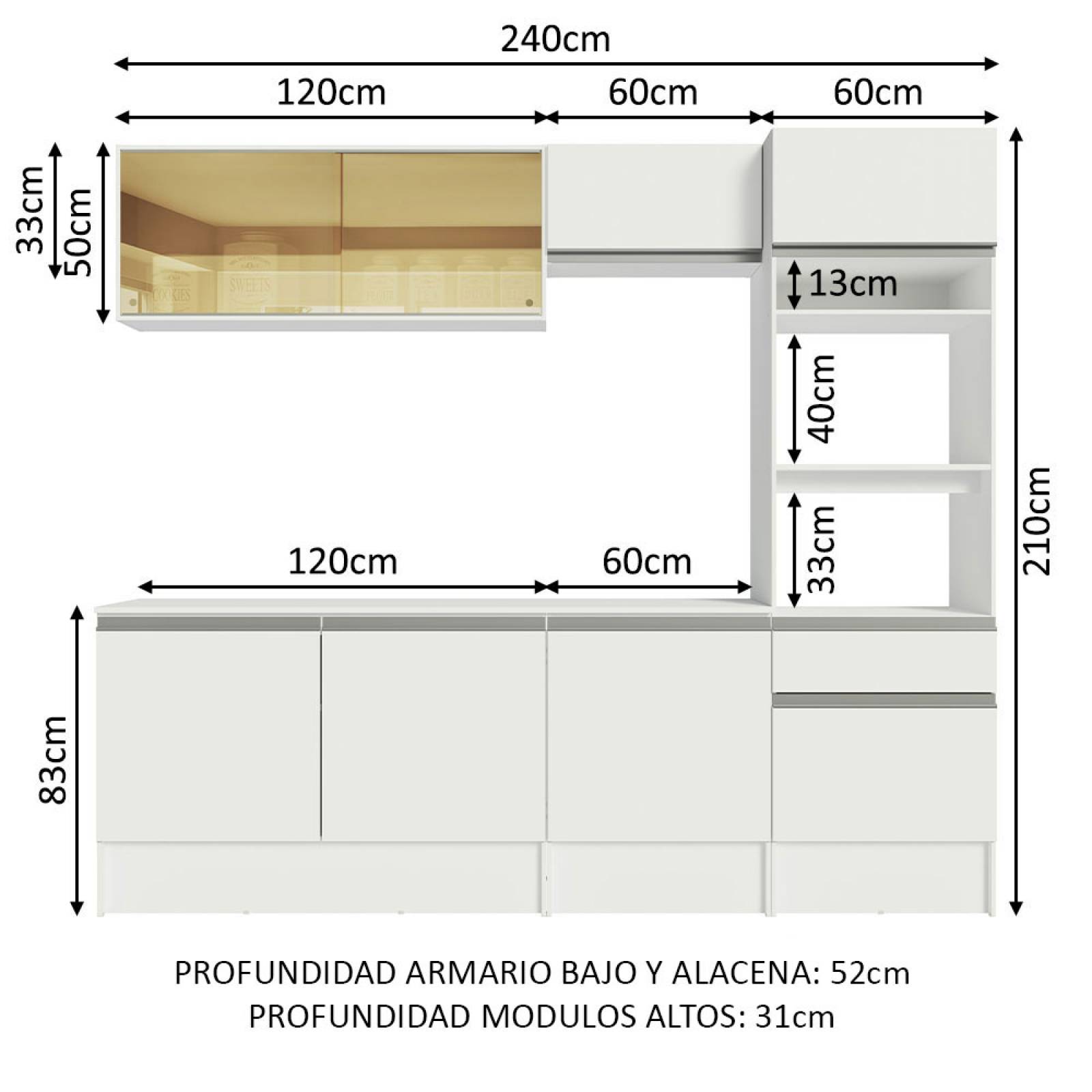 Mueble de Cocina Completa 240cm Blanco/Marrón Diamante Madesa 06.