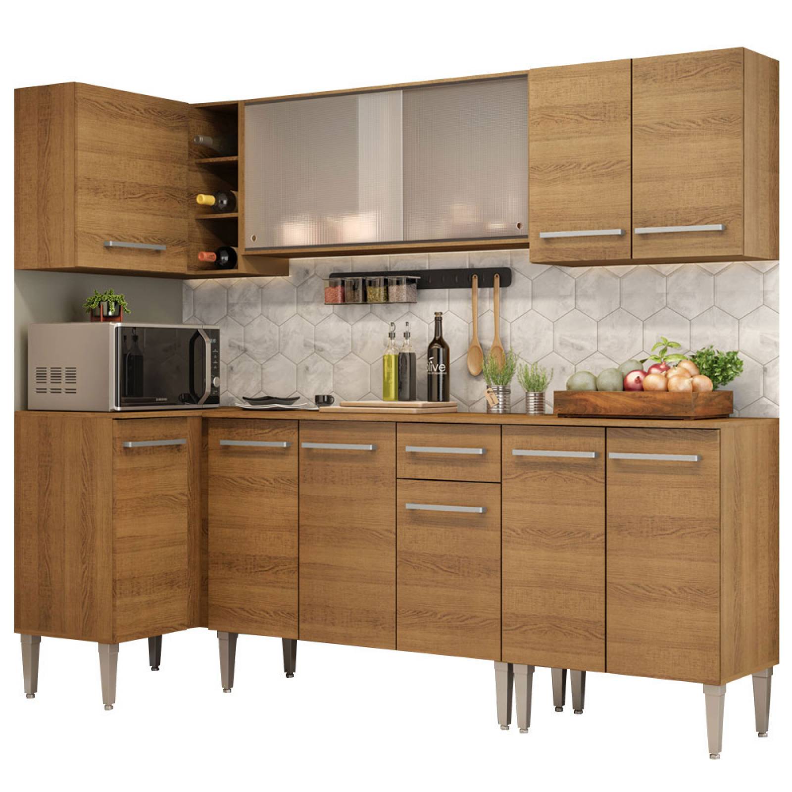 Mueble de Cocina Integral Esquinera 293 cm Marrón Emilly Point Madesa 03.