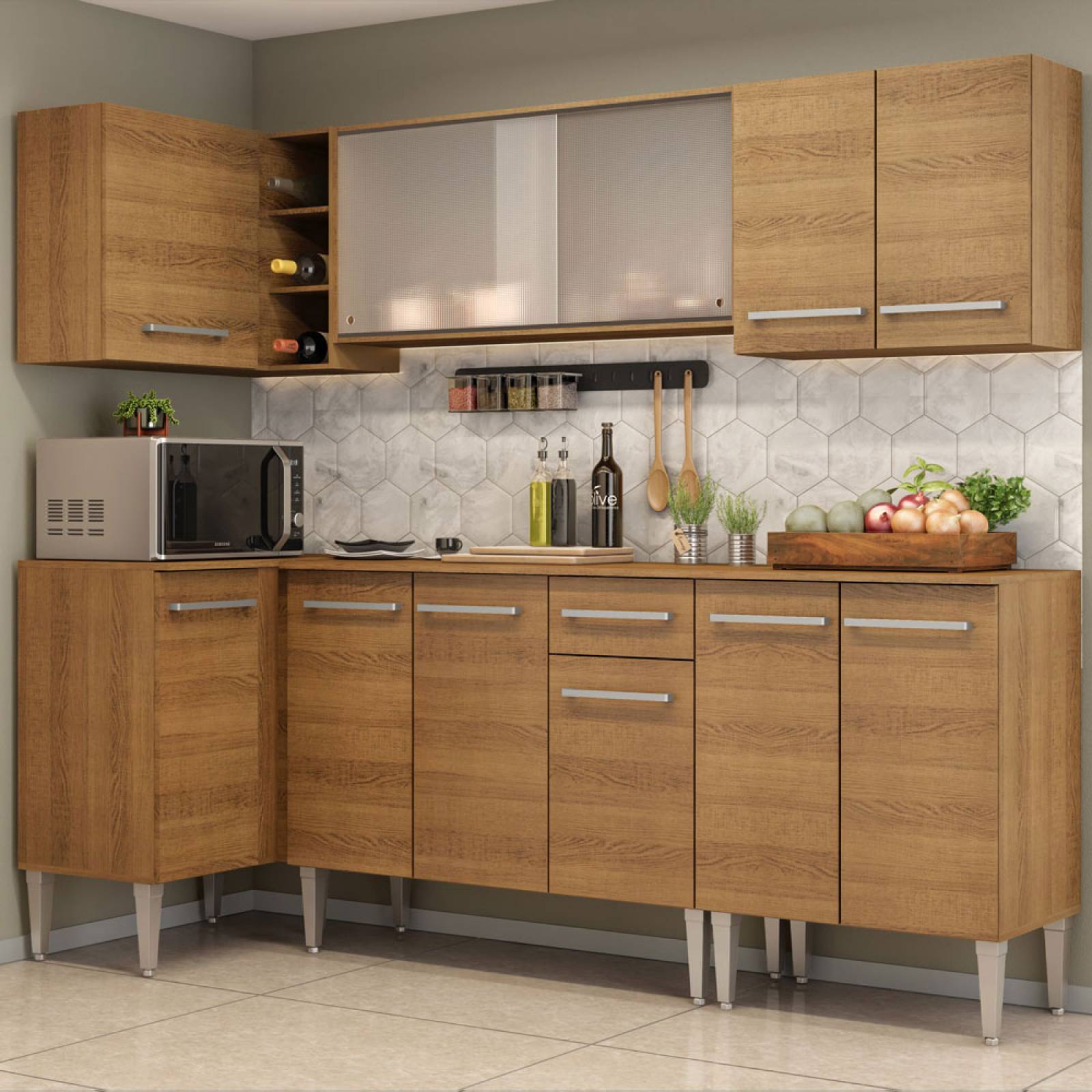 Mueble de Cocina Integral Esquinera 293 cm Marrón Emilly Point Madesa 03.