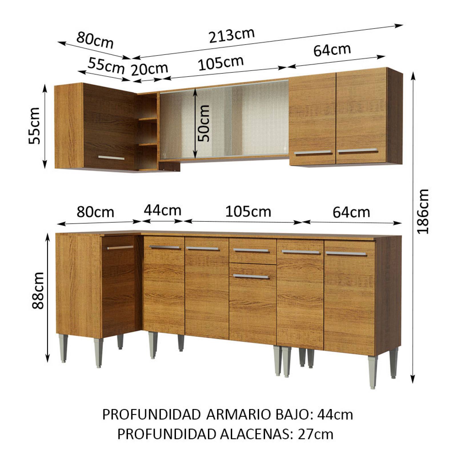Mueble de Cocina Integral Esquinera 293 cm Marrón Emilly Point Madesa 03.
