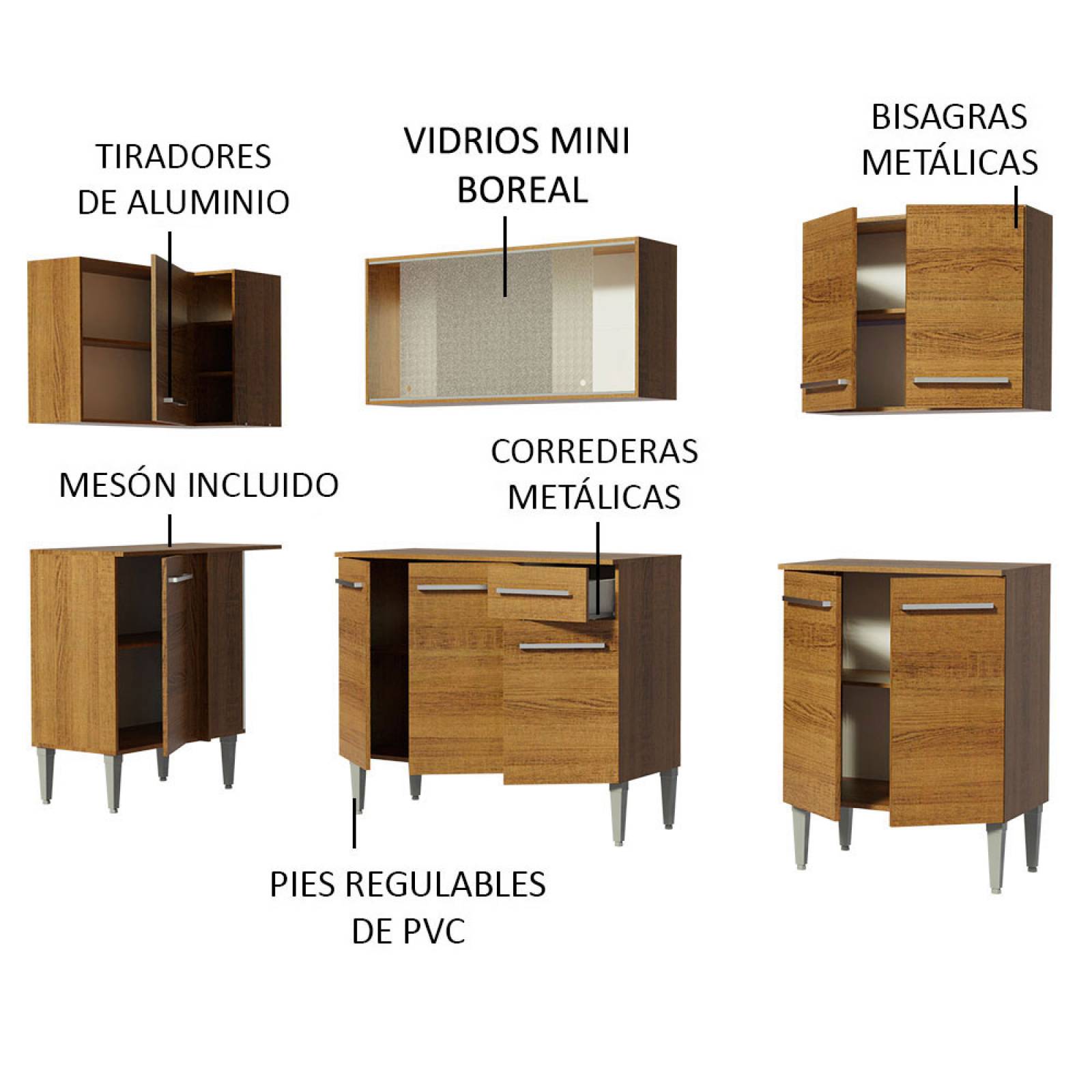 Mueble de Cocina Integral Esquinera 293 cm Marrón Emilly Point Madesa 03.