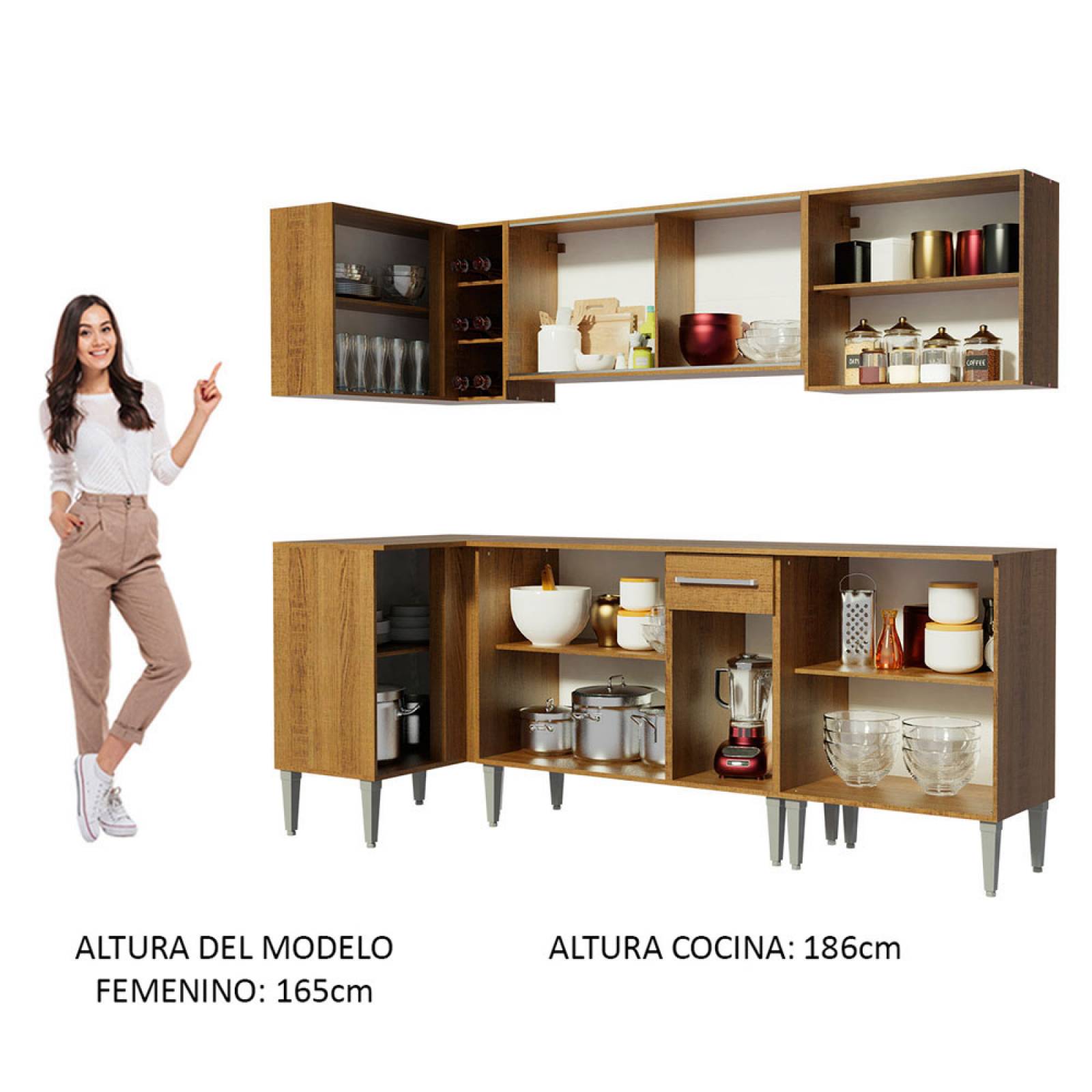 Mueble de Cocina Integral Esquinera 293 cm Marrón Emilly Point Madesa 03.