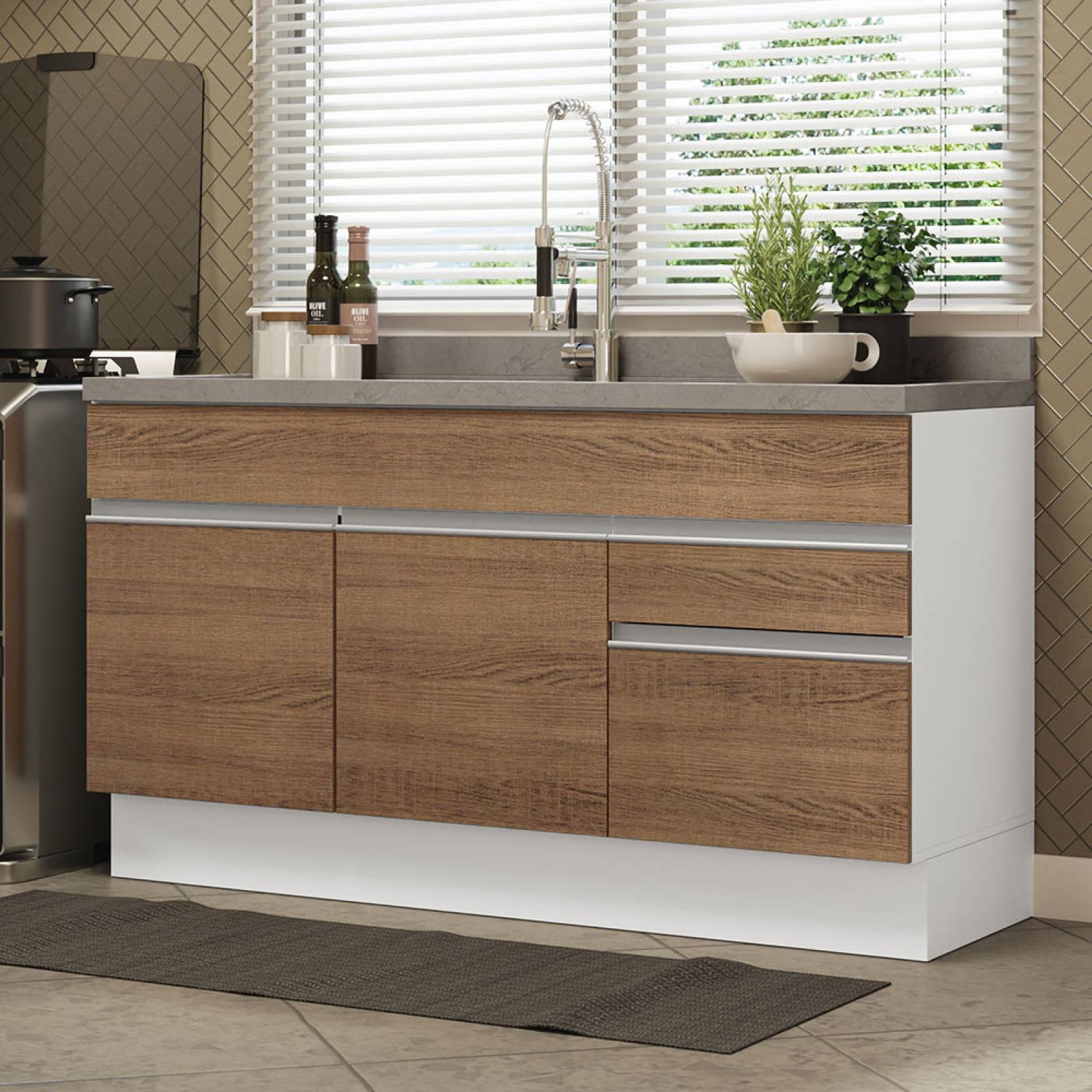 Mueble de Cocina para Fregadero Madesa Glamy 150cm 2 Puertas y 2 Cajones Marrón/Blanco.