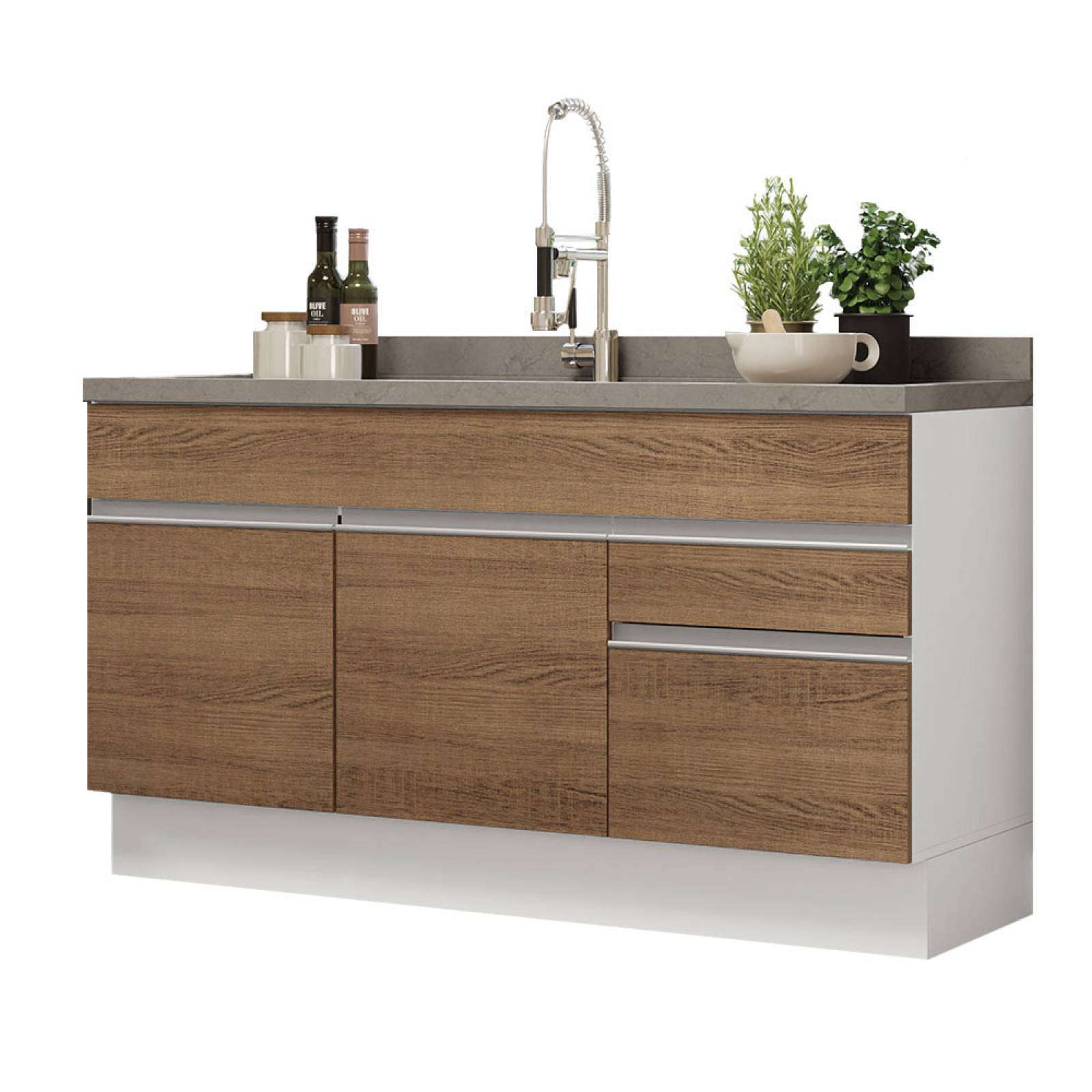 Mueble de Cocina para Fregadero Madesa Glamy 150cm 2 Puertas y 2 Cajones Marrón/Blanco.
