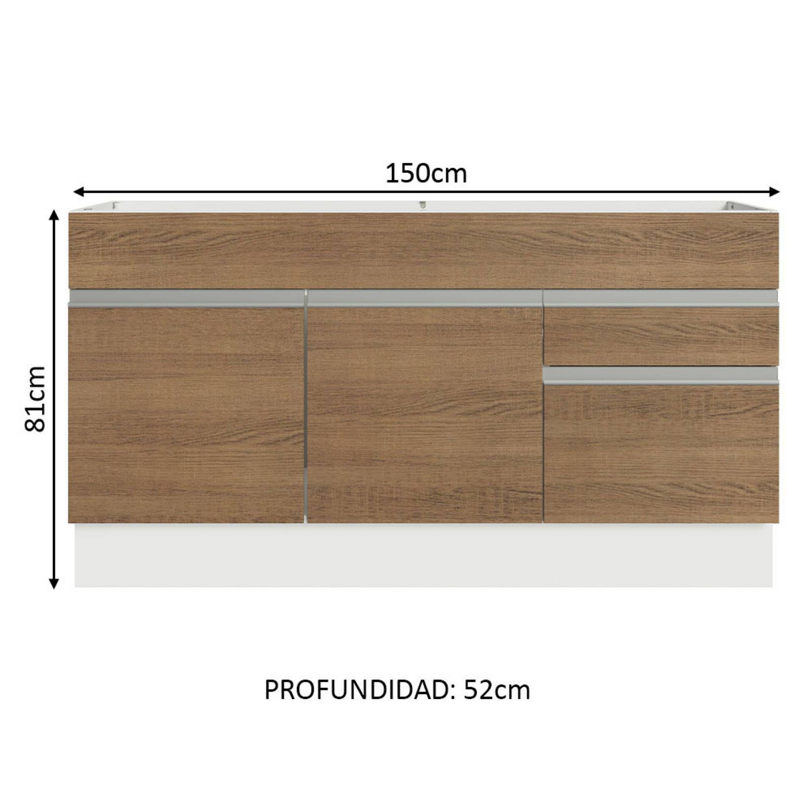 Mueble de Cocina para Fregadero Madesa Glamy 150cm 2 Puertas y 2 Cajones Marrón/Blanco.
