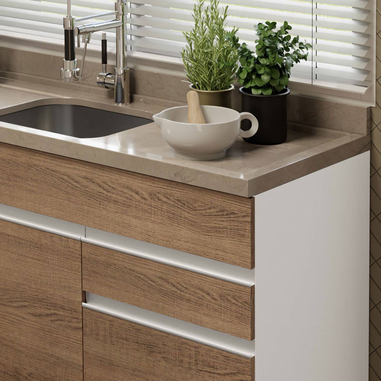 Mueble de Cocina para Fregadero Madesa Glamy 150cm 2 Puertas y 2 Cajones Marrón/Blanco.