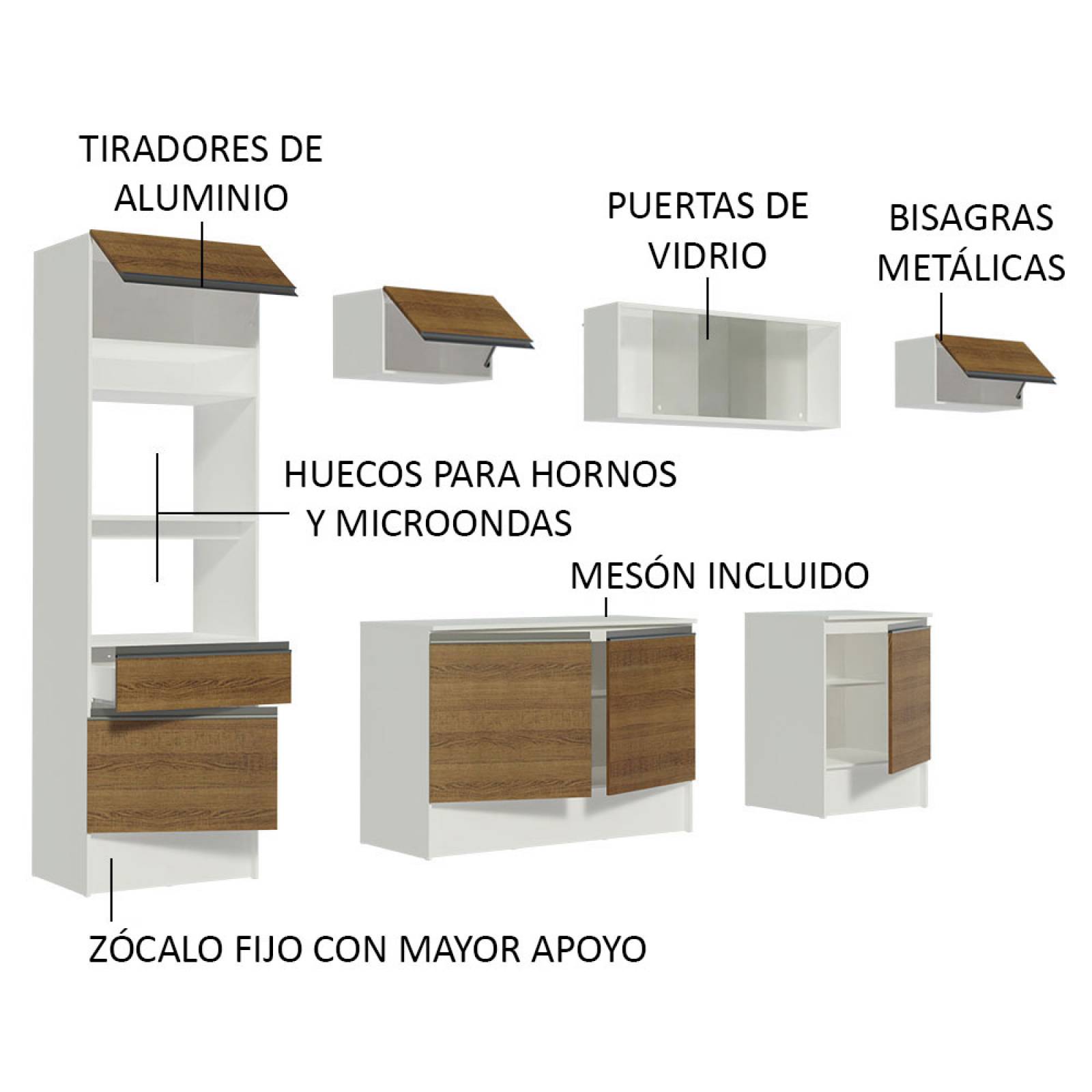 Mueble de Cocina Integral 300cm Blanco/Marrón Topazio Madesa 01.