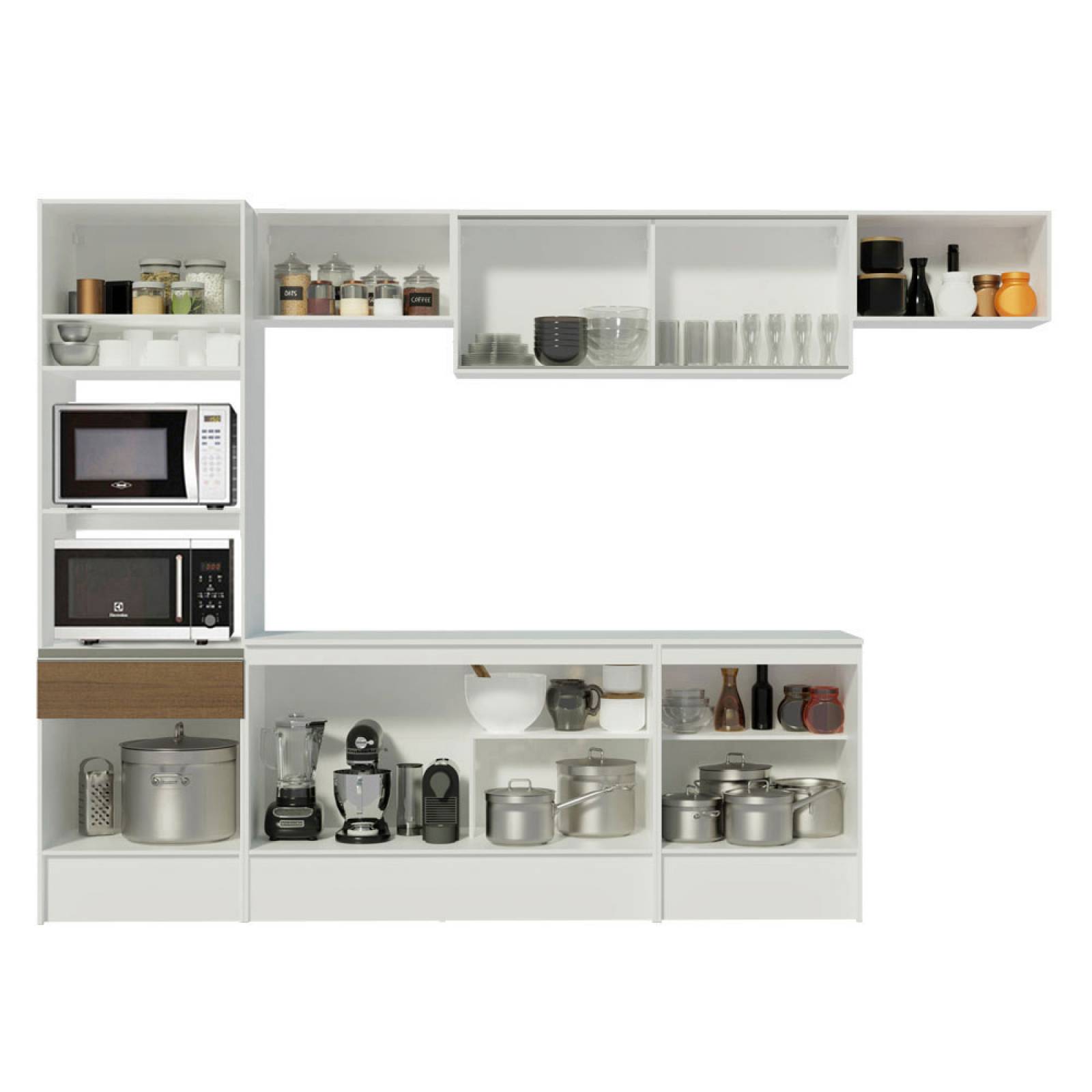 Mueble de Cocina Integral 300cm Blanco/Marrón Topazio Madesa 01.