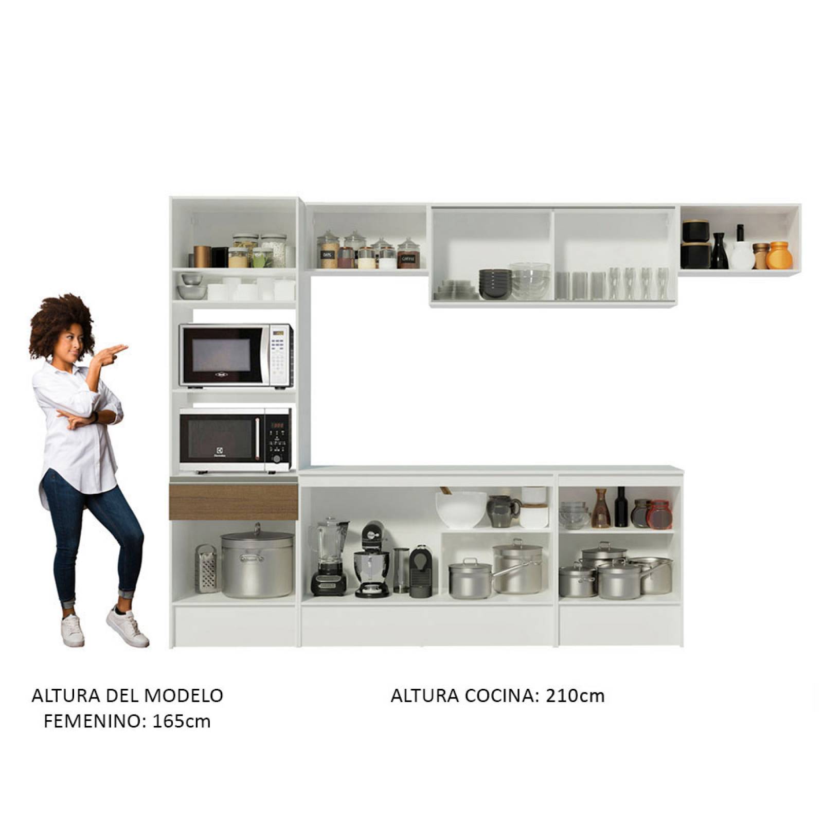 Mueble de Cocina Integral 300cm Blanco/Marrón Topazio Madesa 01.