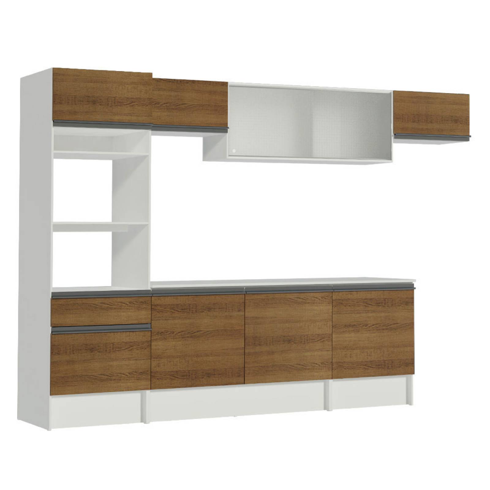 Mueble de Cocina Integral 300cm Blanco/Marrón Topazio Madesa 01.