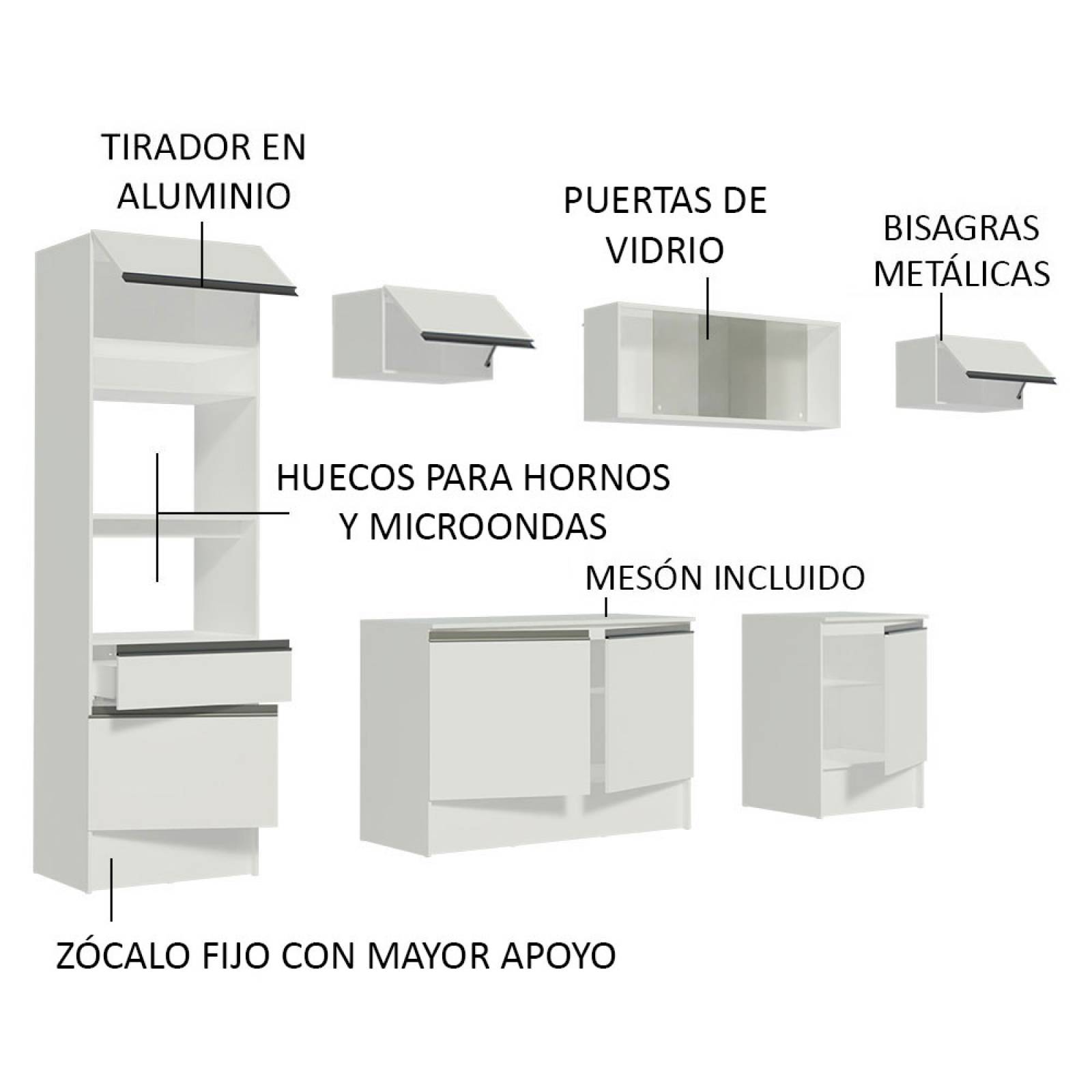 Mueble de Cocina Integral 300cm Blanco/Marrón Topazio Madesa 01.