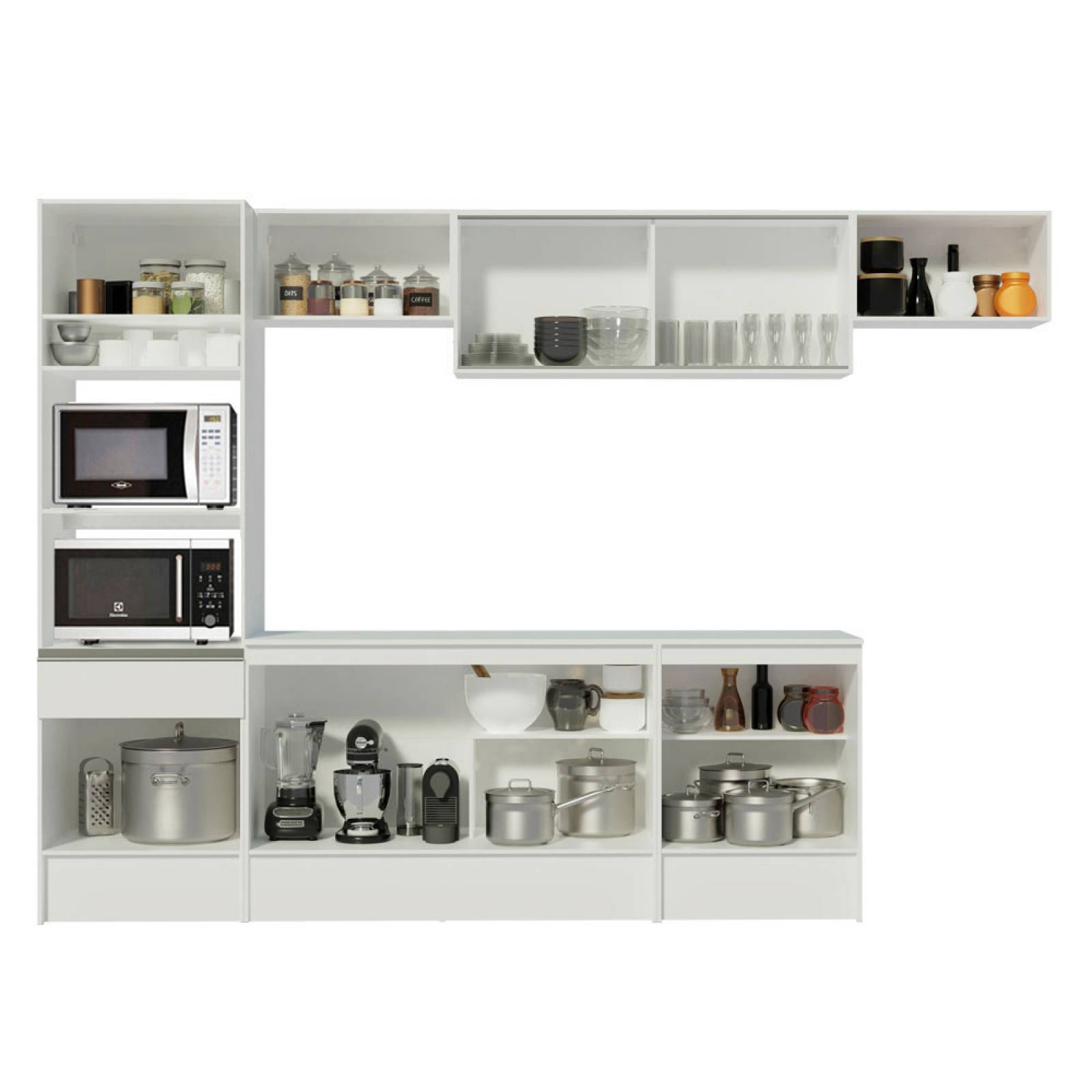 Mueble de Cocina Integral 300cm Blanco/Marrón Topazio Madesa 01.