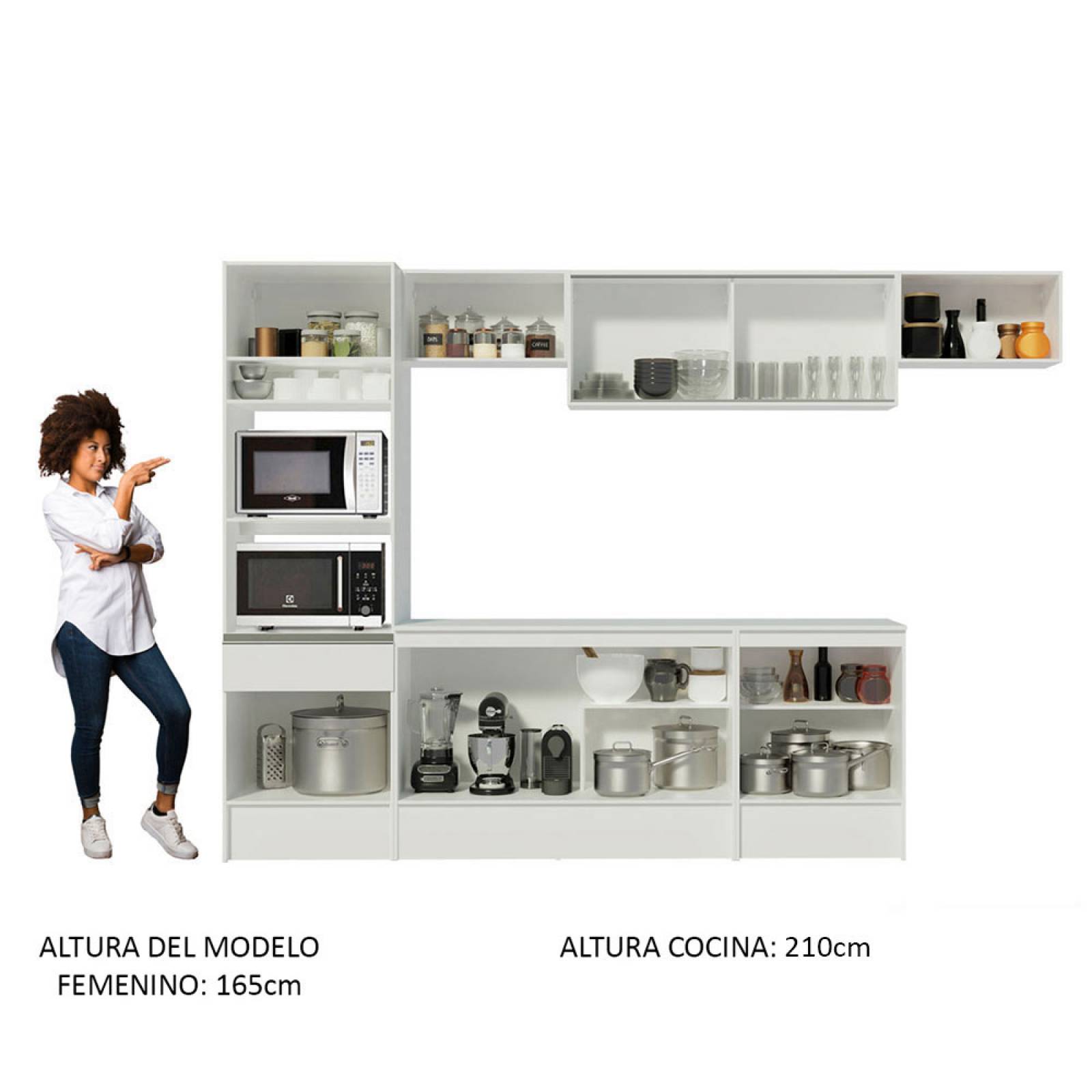 Mueble de Cocina Integral 300cm Blanco/Marrón Topazio Madesa 01.