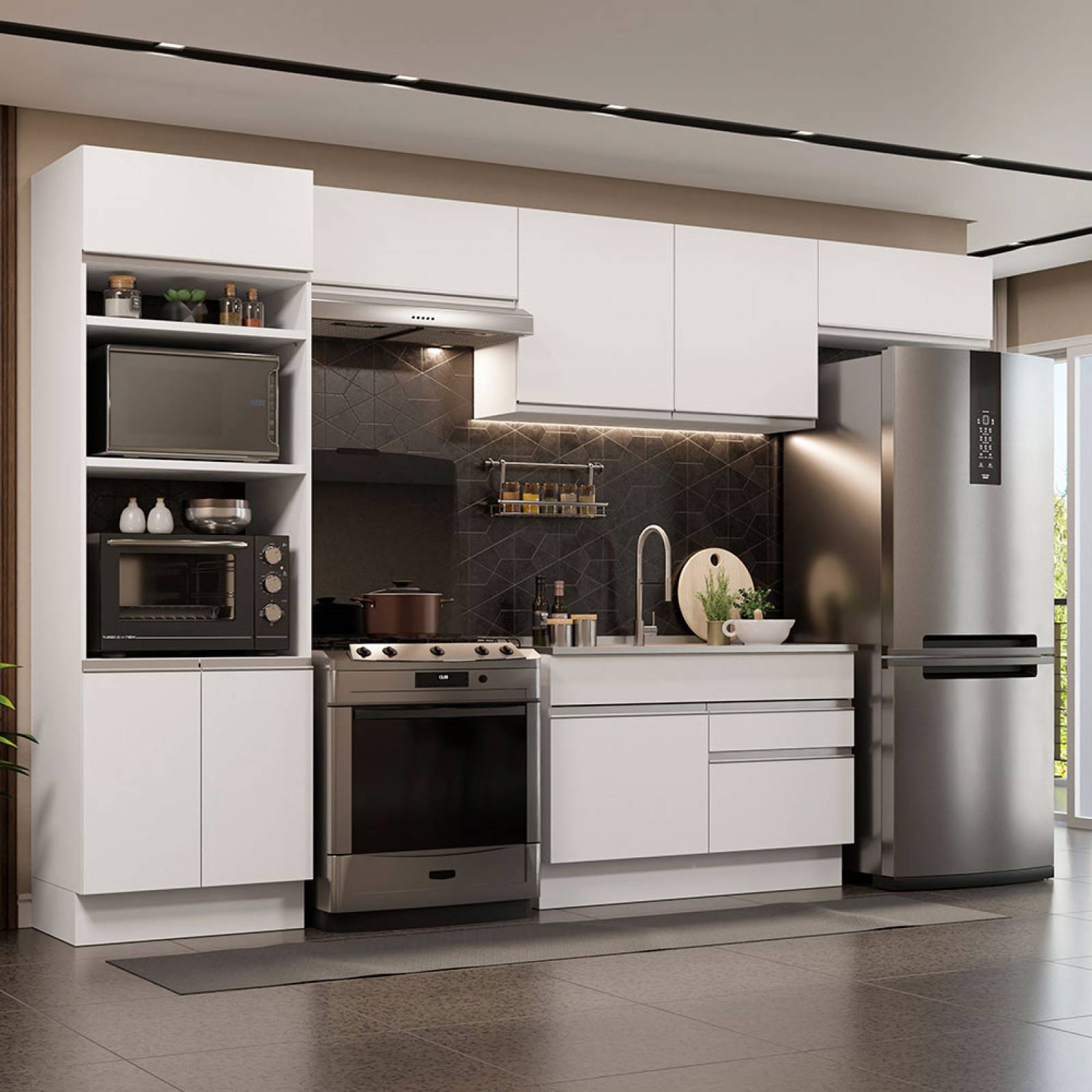 Mueble de Cocina Integral 350 cm Blanco/Marrón Glamy Madesa 01.