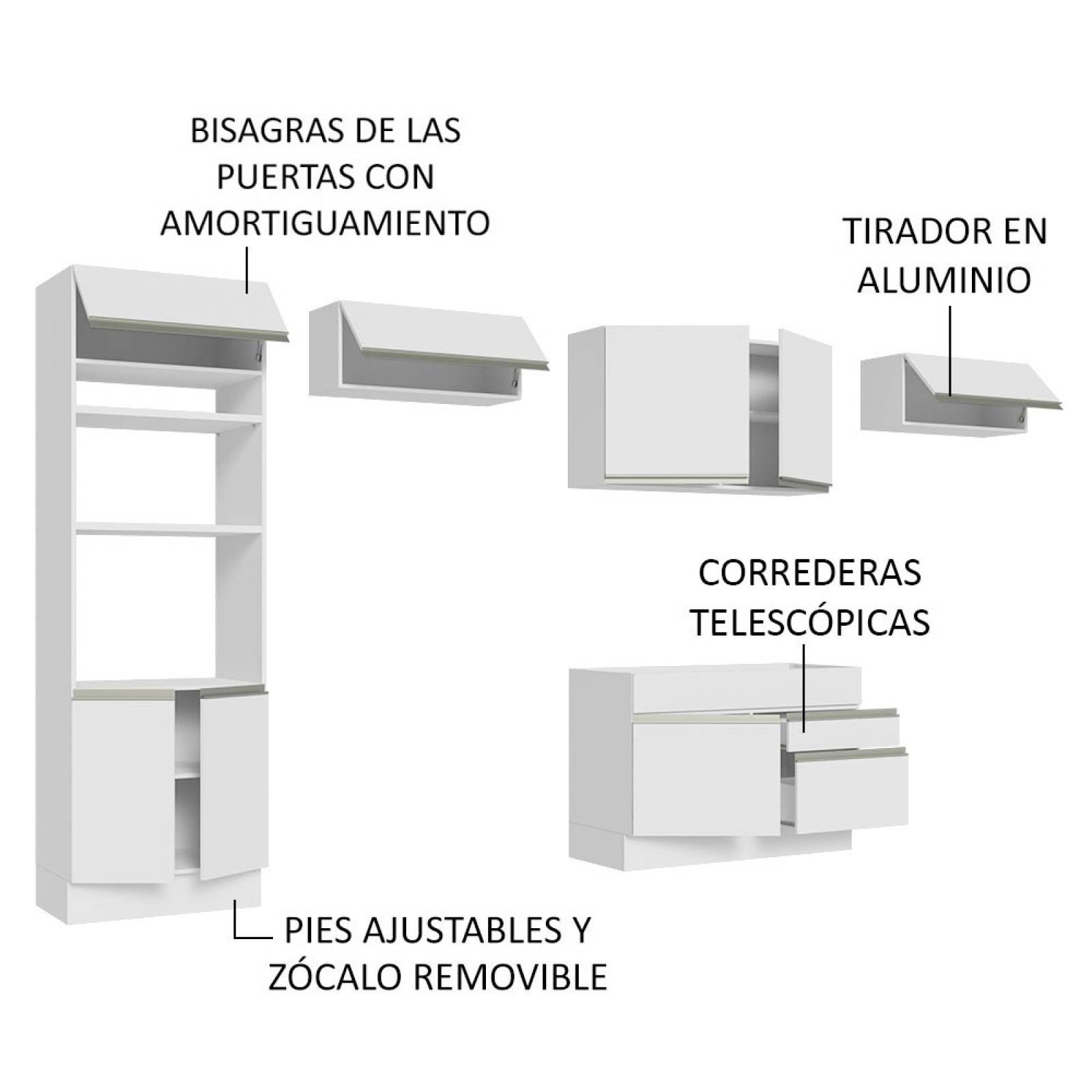Mueble de Cocina Integral 350 cm Blanco/Marrón Glamy Madesa 01.