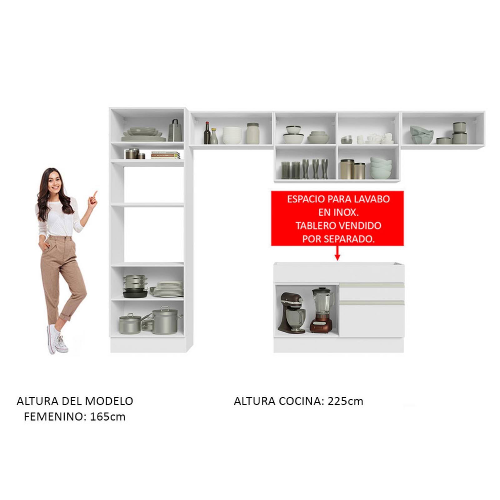 Mueble de Cocina Integral 350 cm Blanco/Marrón Glamy Madesa 01.