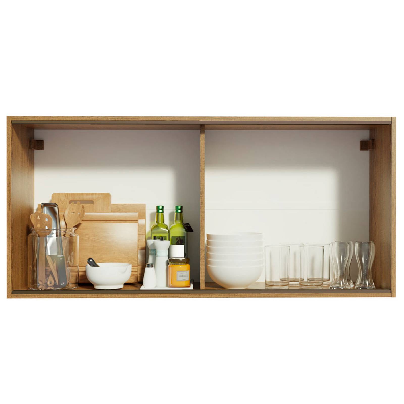 Mueble Superior de Cocina Madesa Emilly 2 Puertas Correderas de Vidrio Marrón.