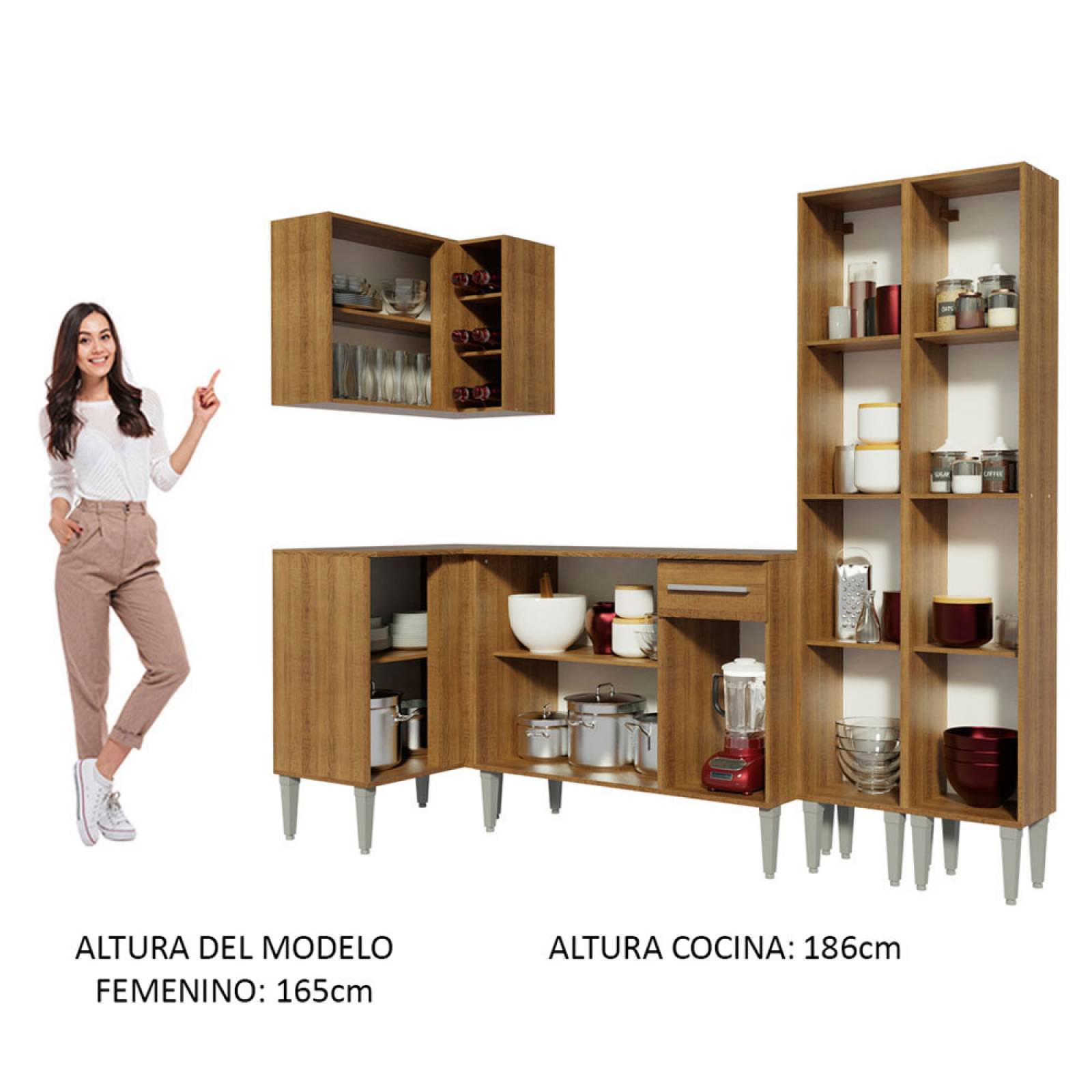 Mueble de Cocina Integral Esquinera 293 cm Marrón Emilly Music Madesa 02.