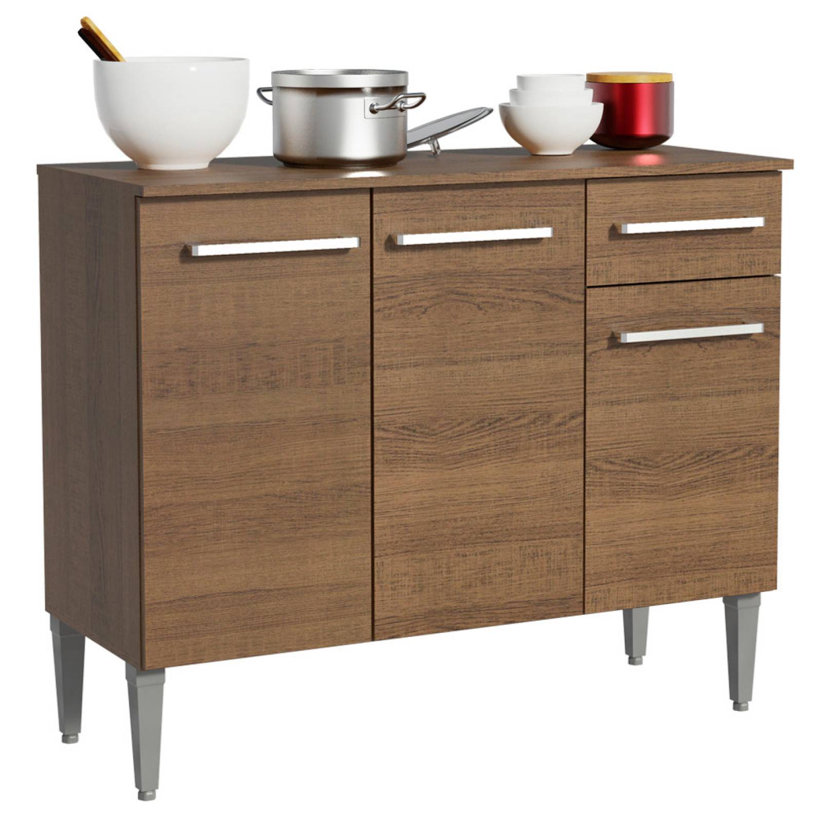 Mueble Inferior Gabinete Madesa Emilly 3 Puertas y 1 Cajón Marrón.