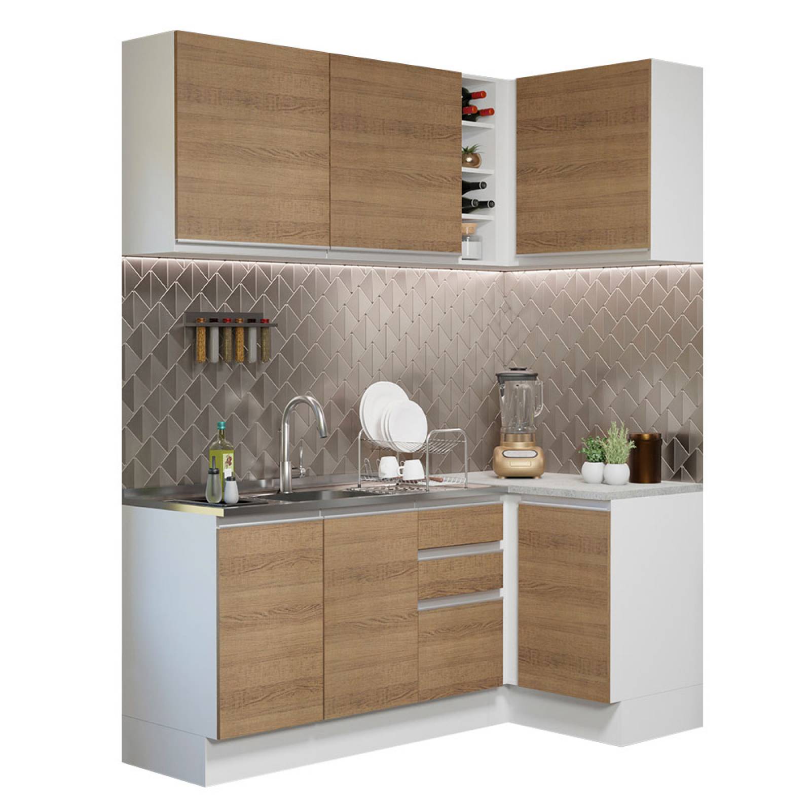 Mueble de Cocina Integral Esquinera 269cm Glamy Madesa 01
