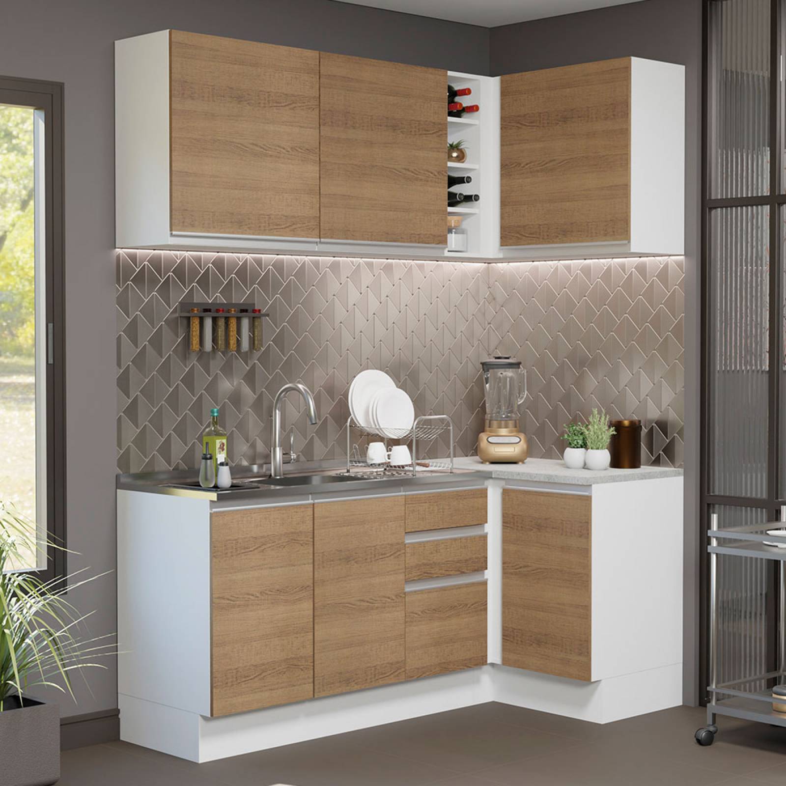 Mueble de Cocina Integral Esquinera 269cm Glamy Madesa 01