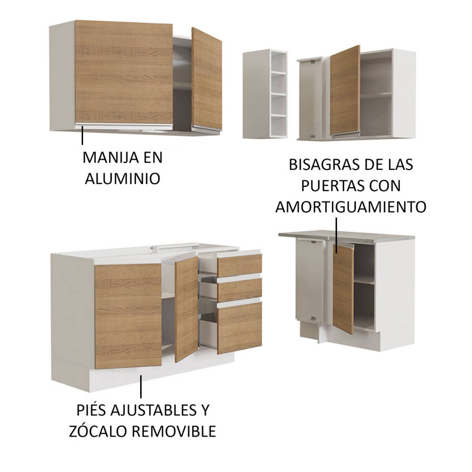 Mueble de Cocina Integral Esquinera 269cm Glamy Madesa 01