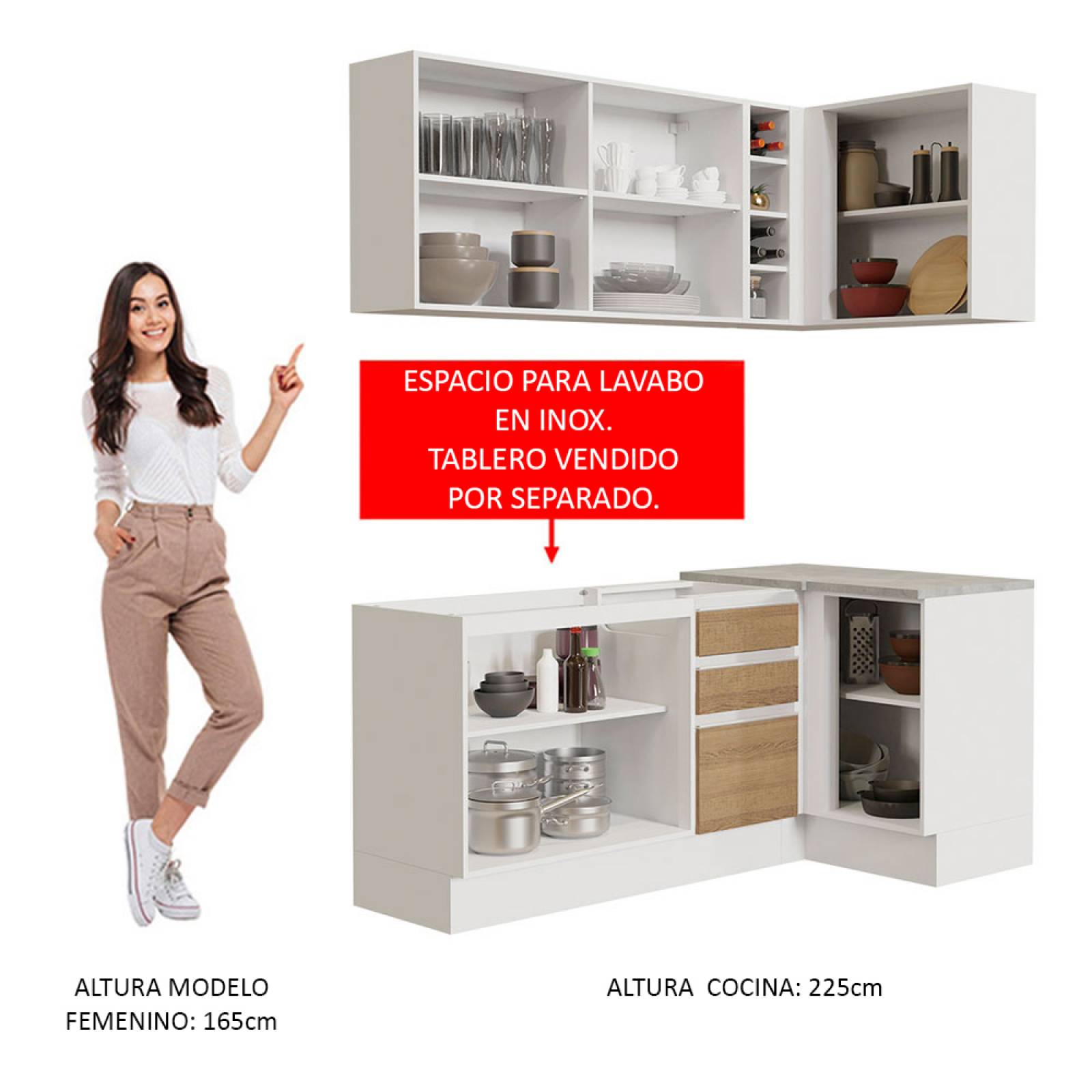 Mueble de Cocina Integral Esquinera 269cm Glamy Madesa 01