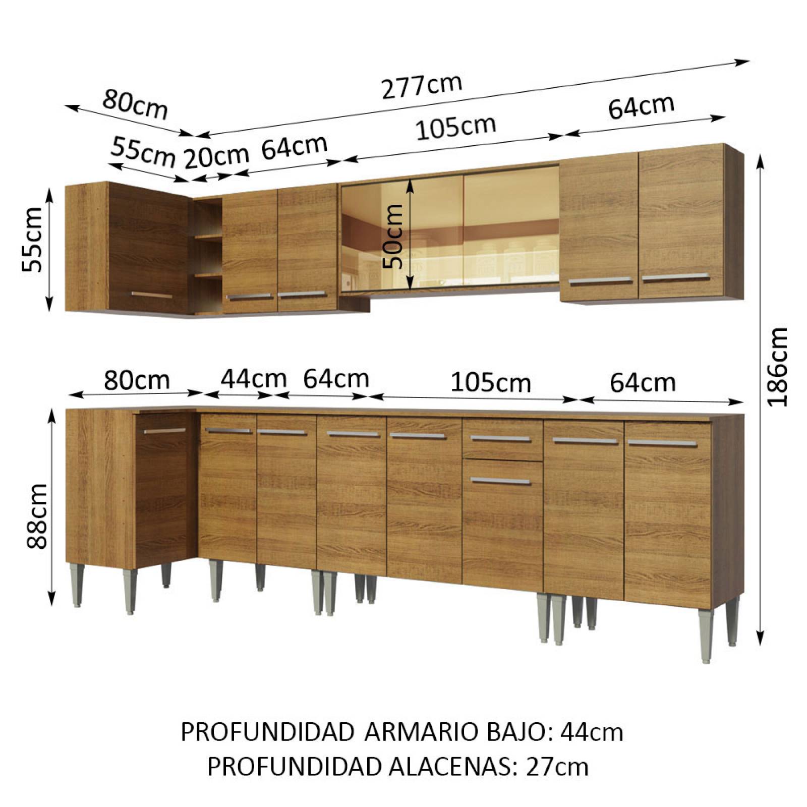 Mueble de Cocina Integral Esquinera 357cm Emilly Mega Madesa 03