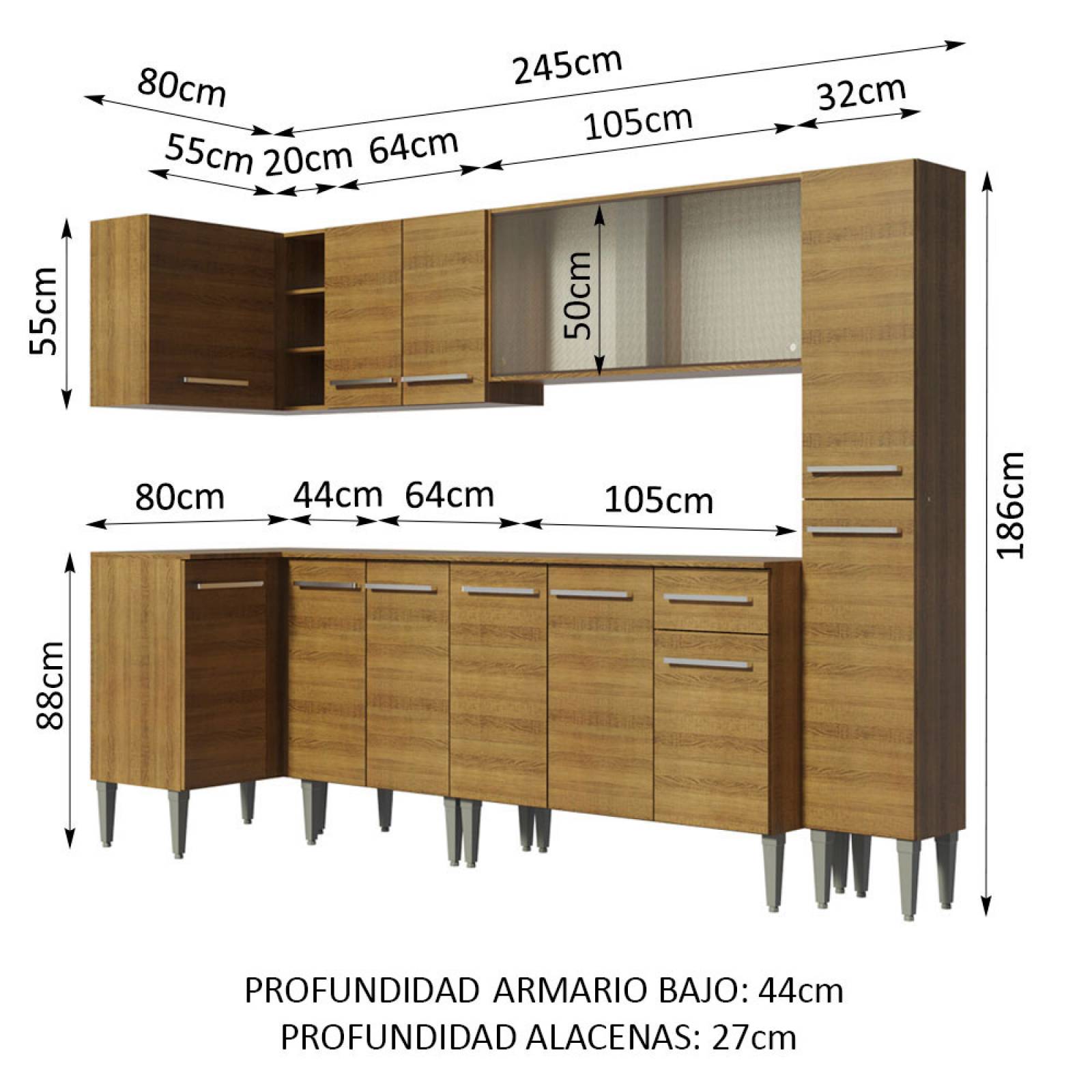 Mueble de Cocina Integral Esquinera 325cm Emilly Space Madesa 03