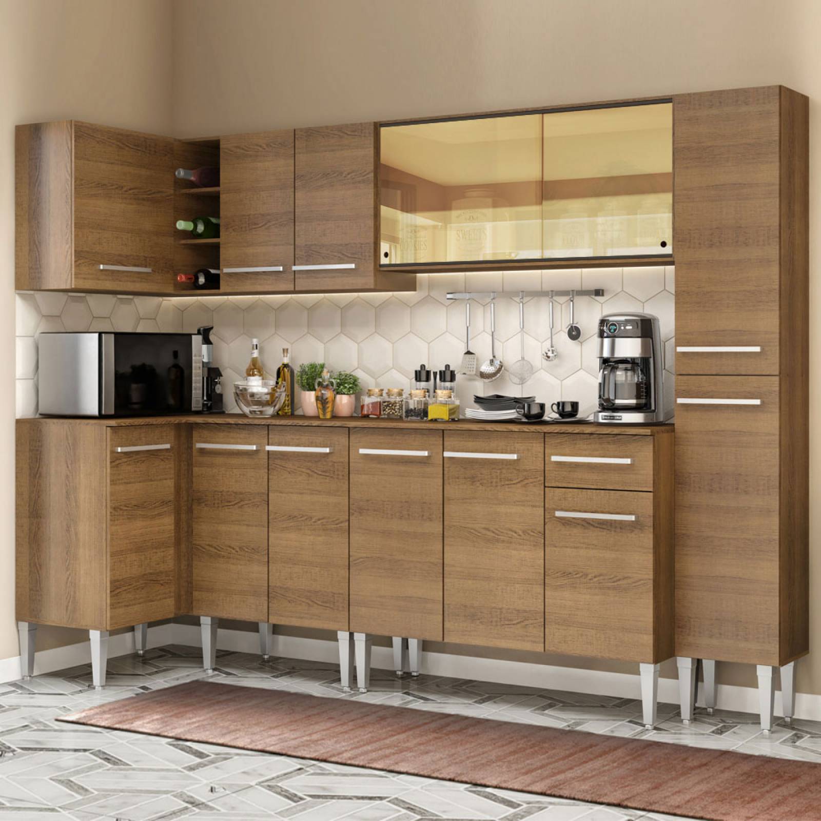 Mueble de Cocina Integral Esquinera 325cm Emilly Wave Madesa 04