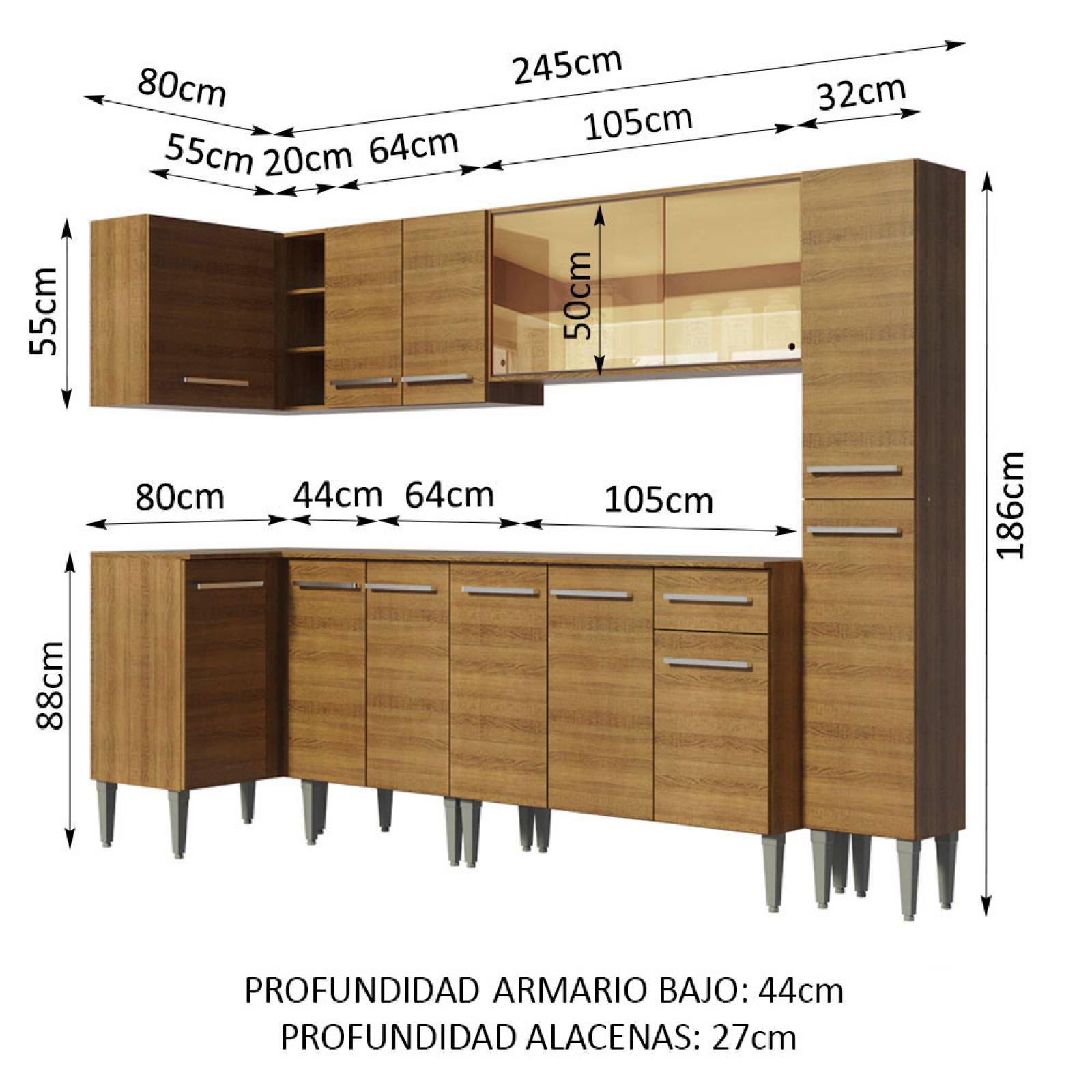 Mueble de Cocina Integral Esquinera 325cm Emilly Wave Madesa 04