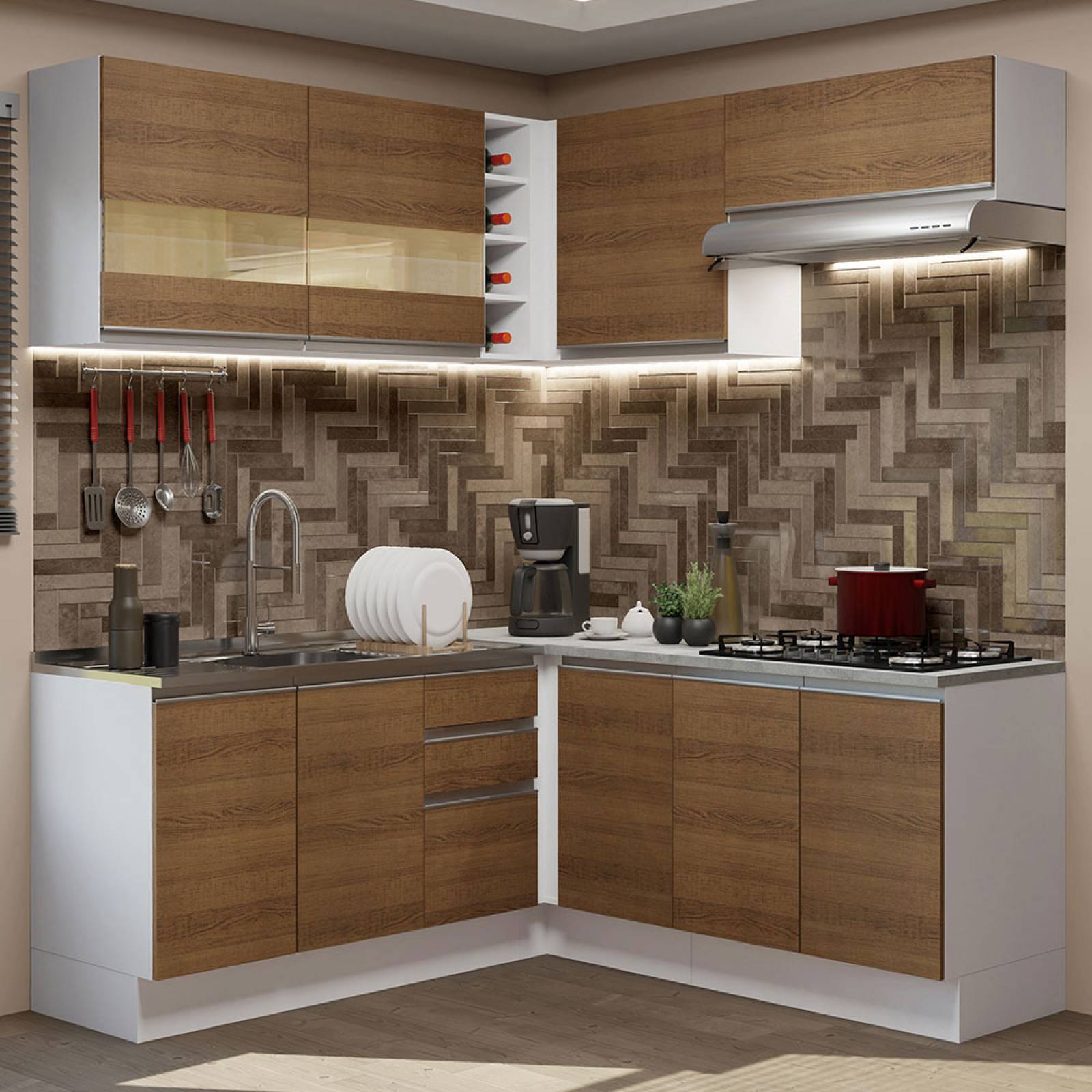 Mueble de Cocina Integral Esquinera Madesa 349cm Glamy 01