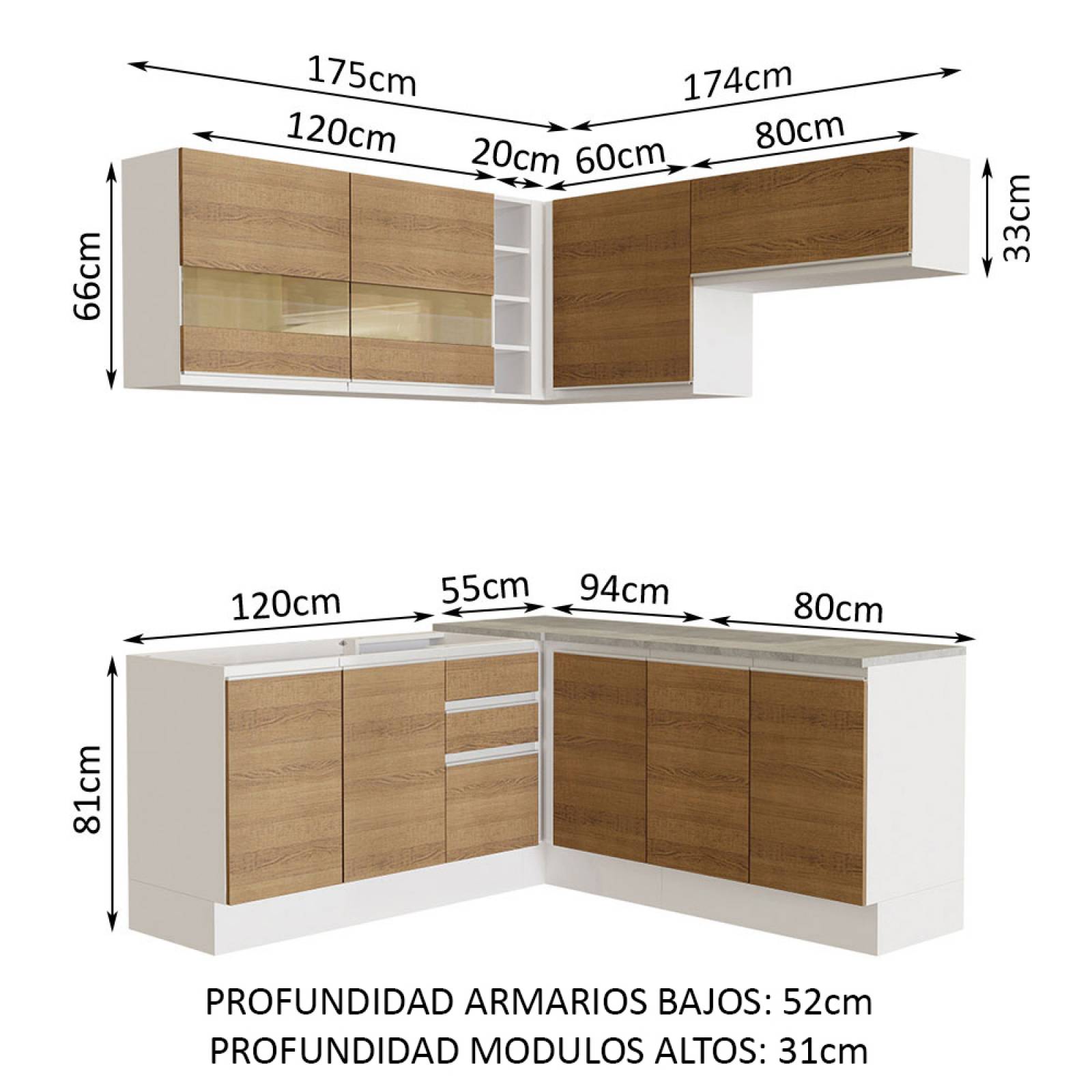 Mueble de Cocina Integral Esquinera Madesa 349cm Glamy 01