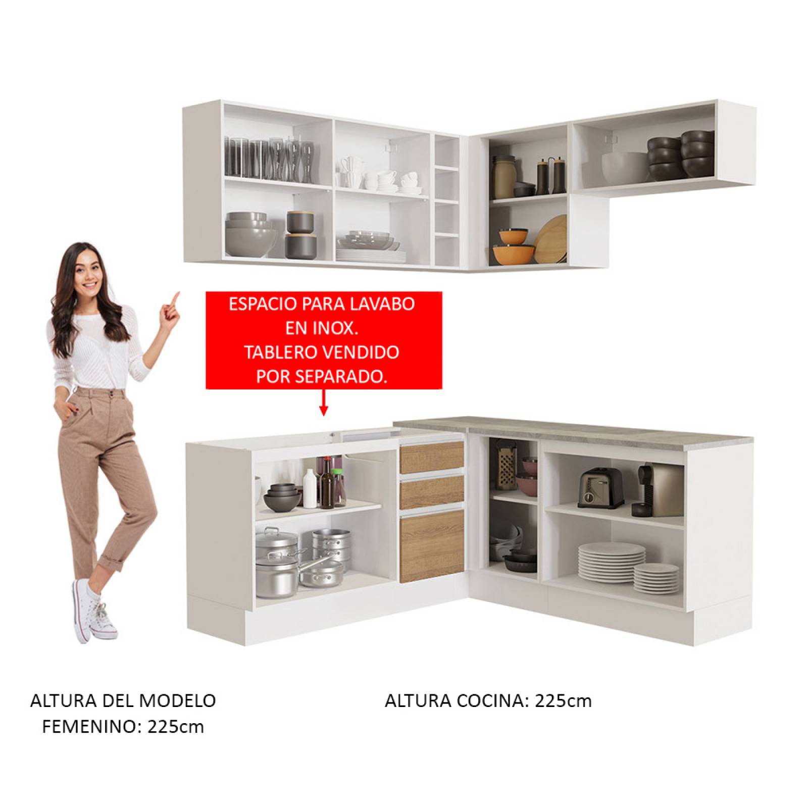 Mueble de Cocina Integral Esquinera Madesa 349cm Glamy 01