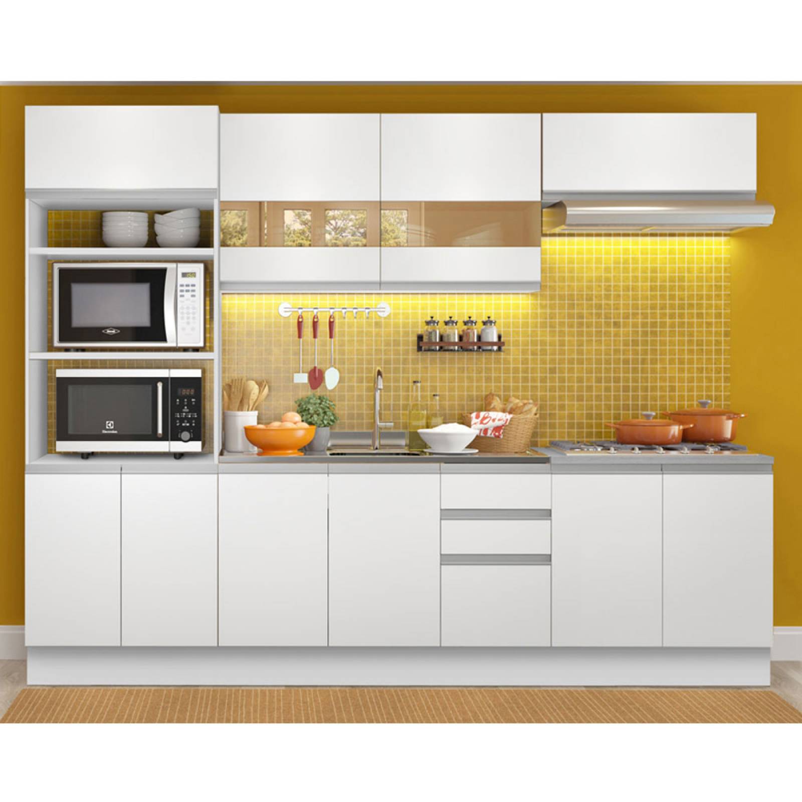 Mueble de Cocina Integral 270 cm Blanco Atenas Madesa 03.