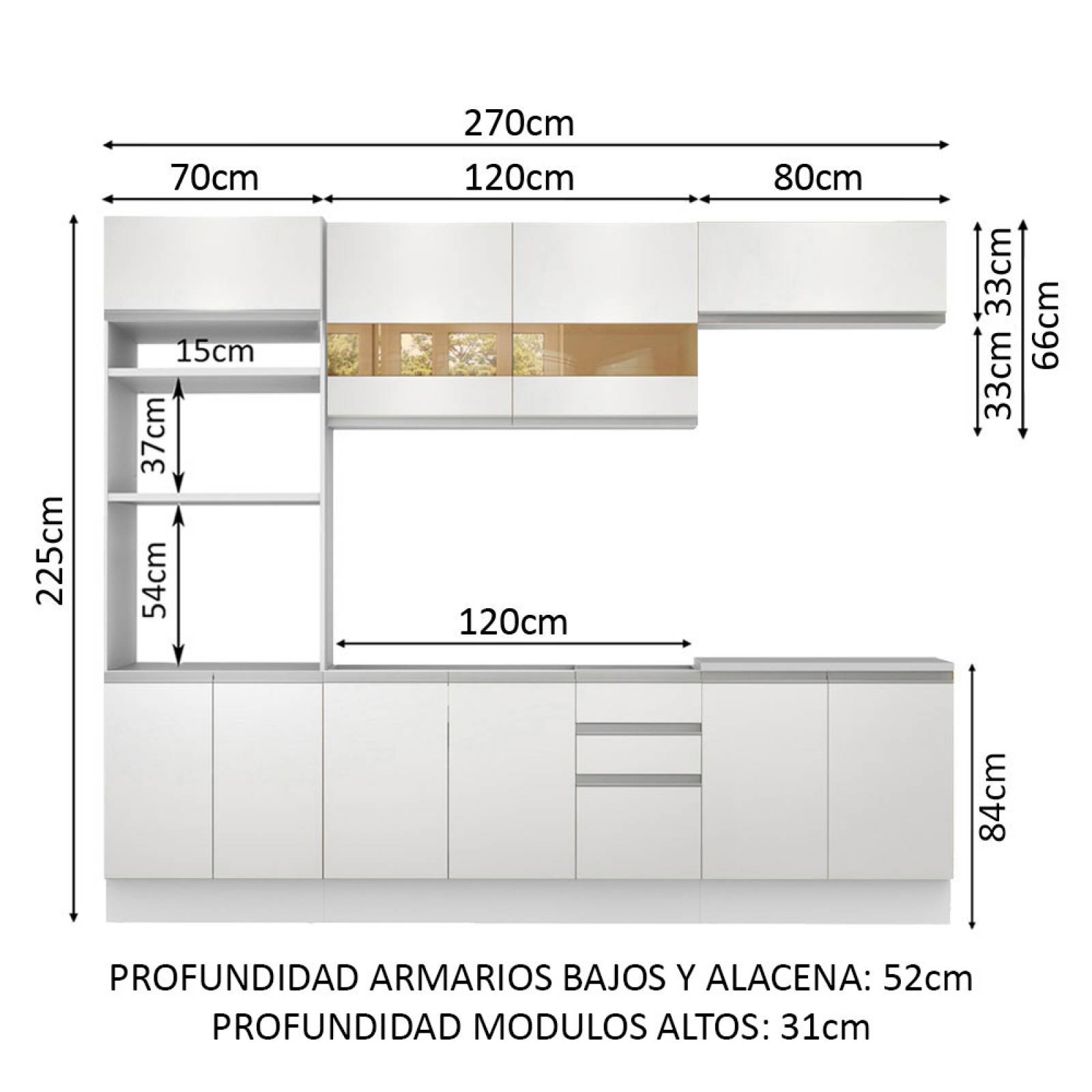 Mueble de Cocina Integral 270 cm Blanco Atenas Madesa 03.