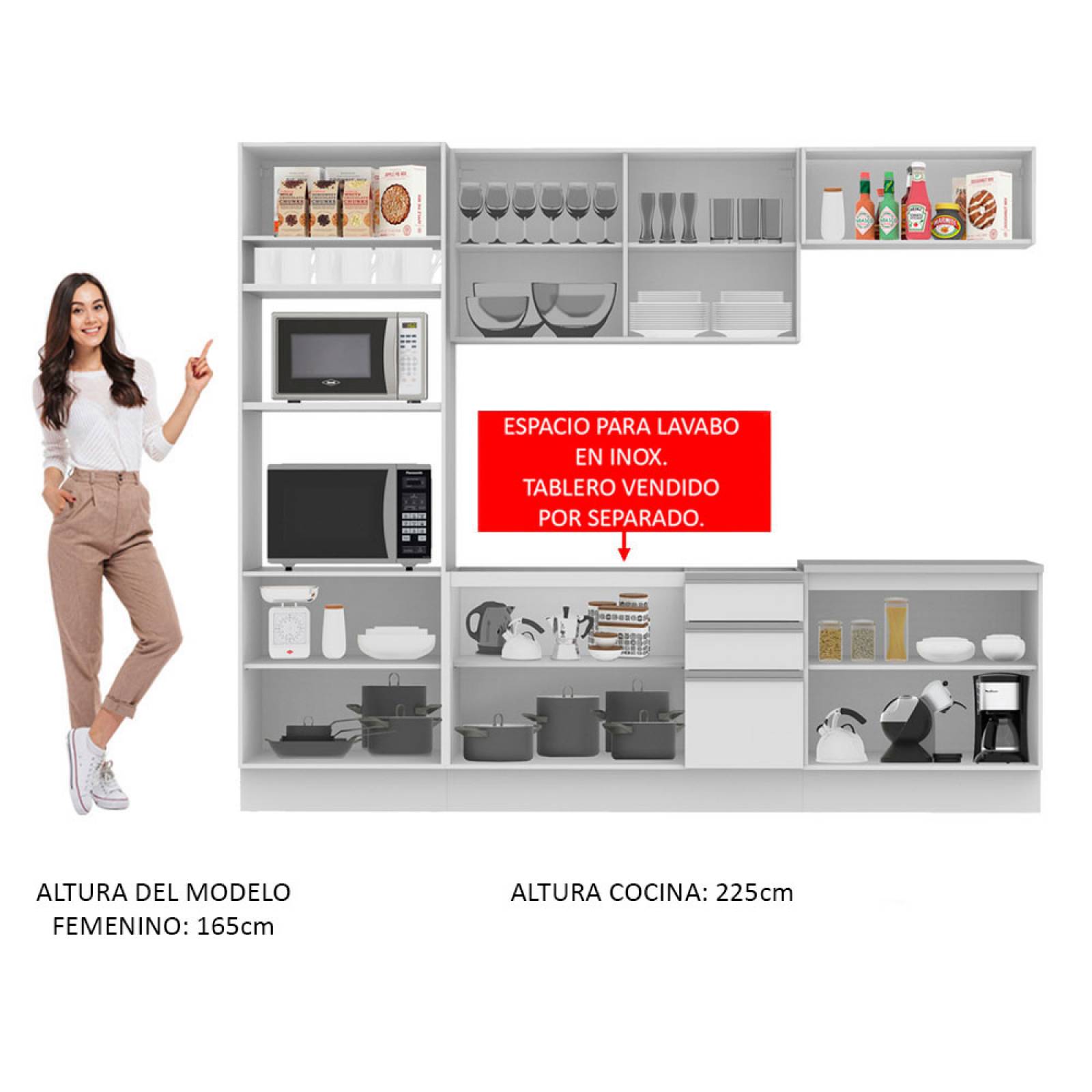 Mueble de Cocina Integral 270 cm Blanco Atenas Madesa 03.