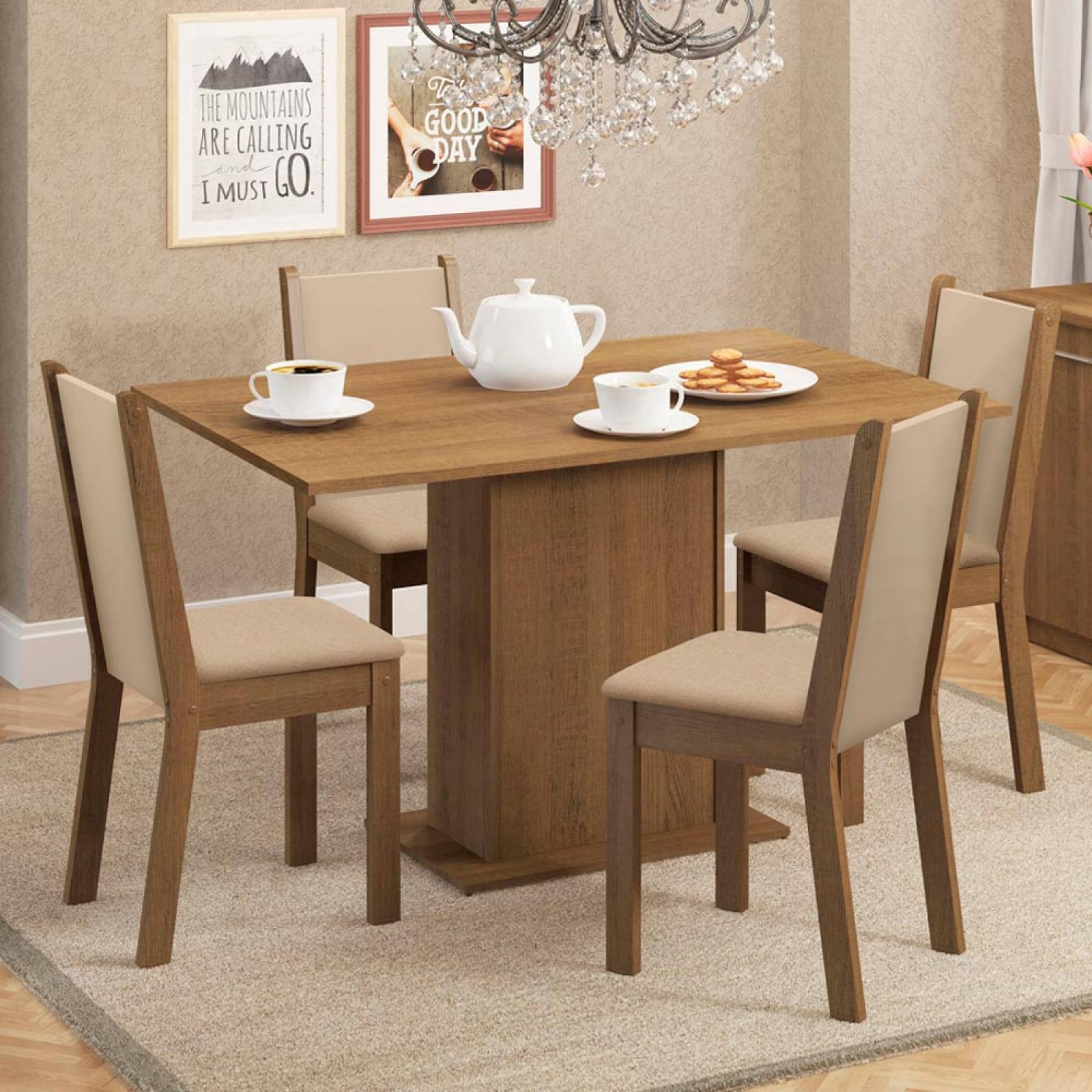 Set de Mesa y 4 Sillas de Comedor en Madera Color Marrón - Artisa