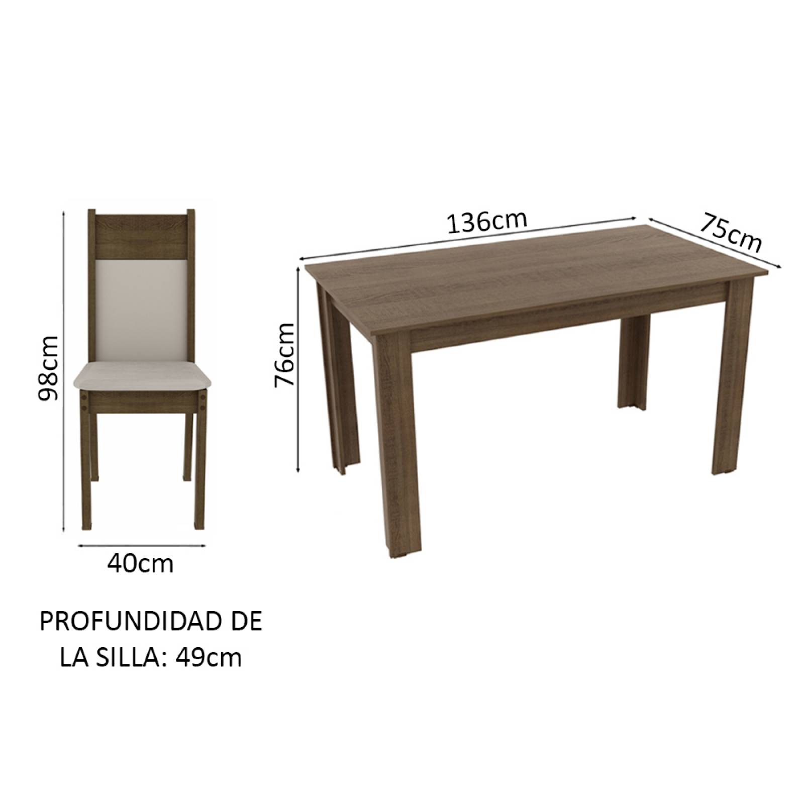Juego de Comedor Madesa Jaíne Mesa con Tablero de Madera y 6 Sillas Marrón/Crema/Beige