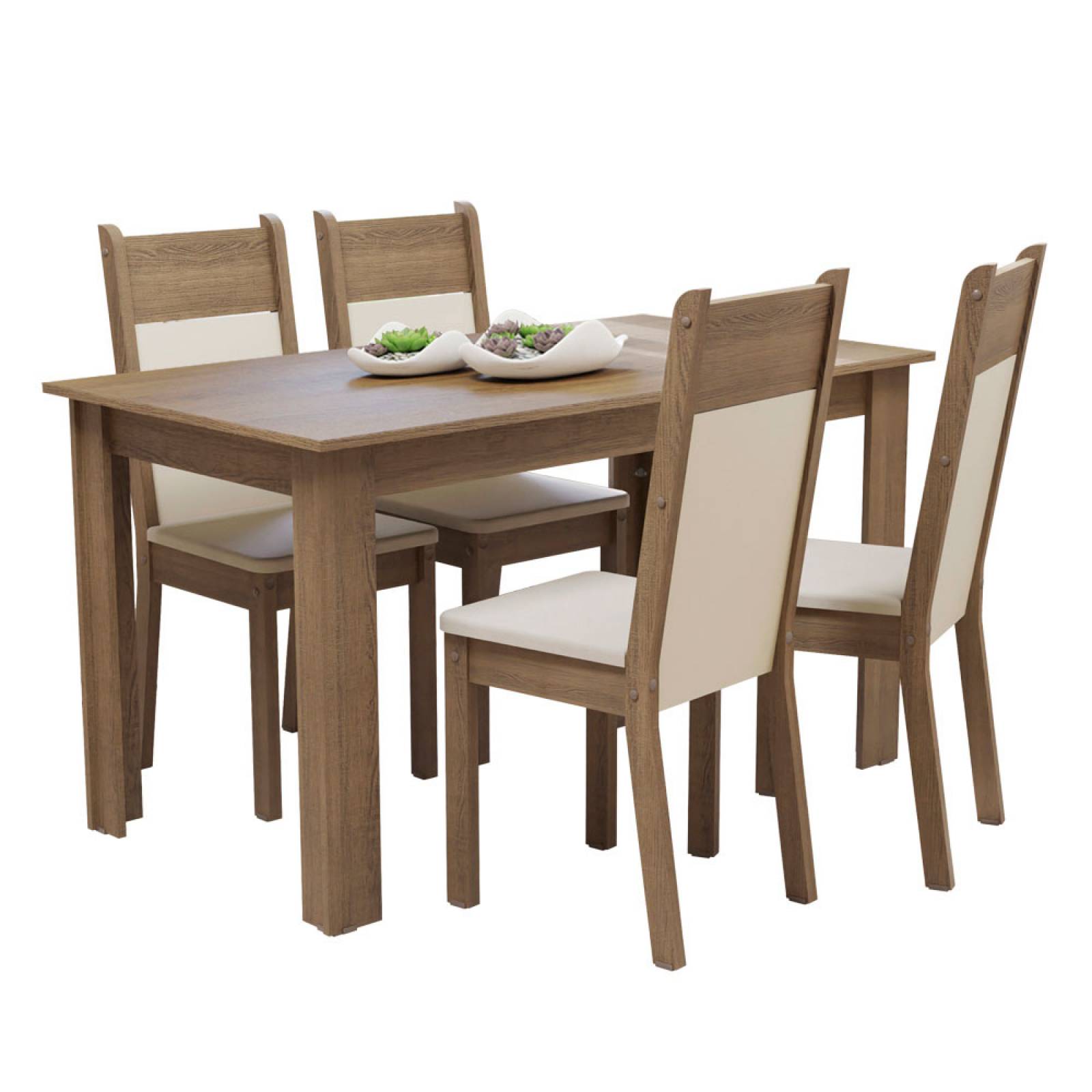 Juego de Comedor Madesa Cali Mesa con Tablero de Madera y 4 Sillas Marrón/Crema/Beige