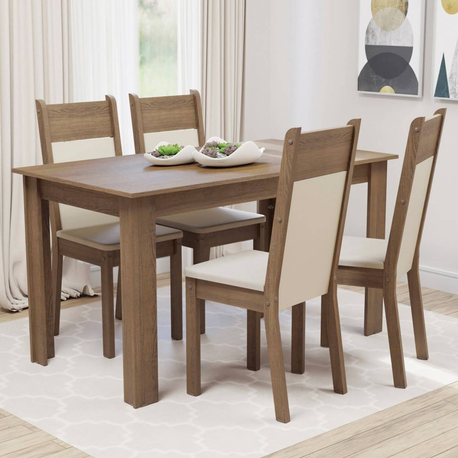 Juego de Comedor Madesa Cali Mesa con Tablero de Madera y 4 Sillas Marrón/Crema/Beige
