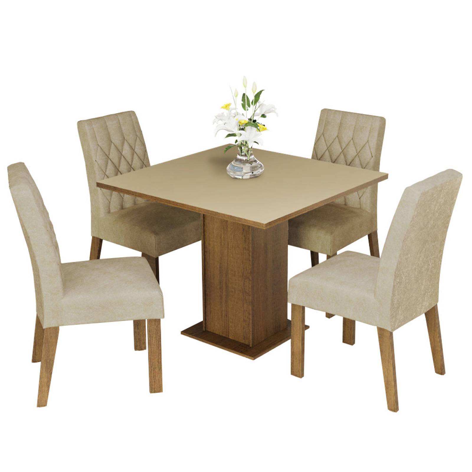 Juego de Comedor Madesa Livia Mesa con Tablero de Madera y 4 Sillas Marrón/Crema/Imperial
