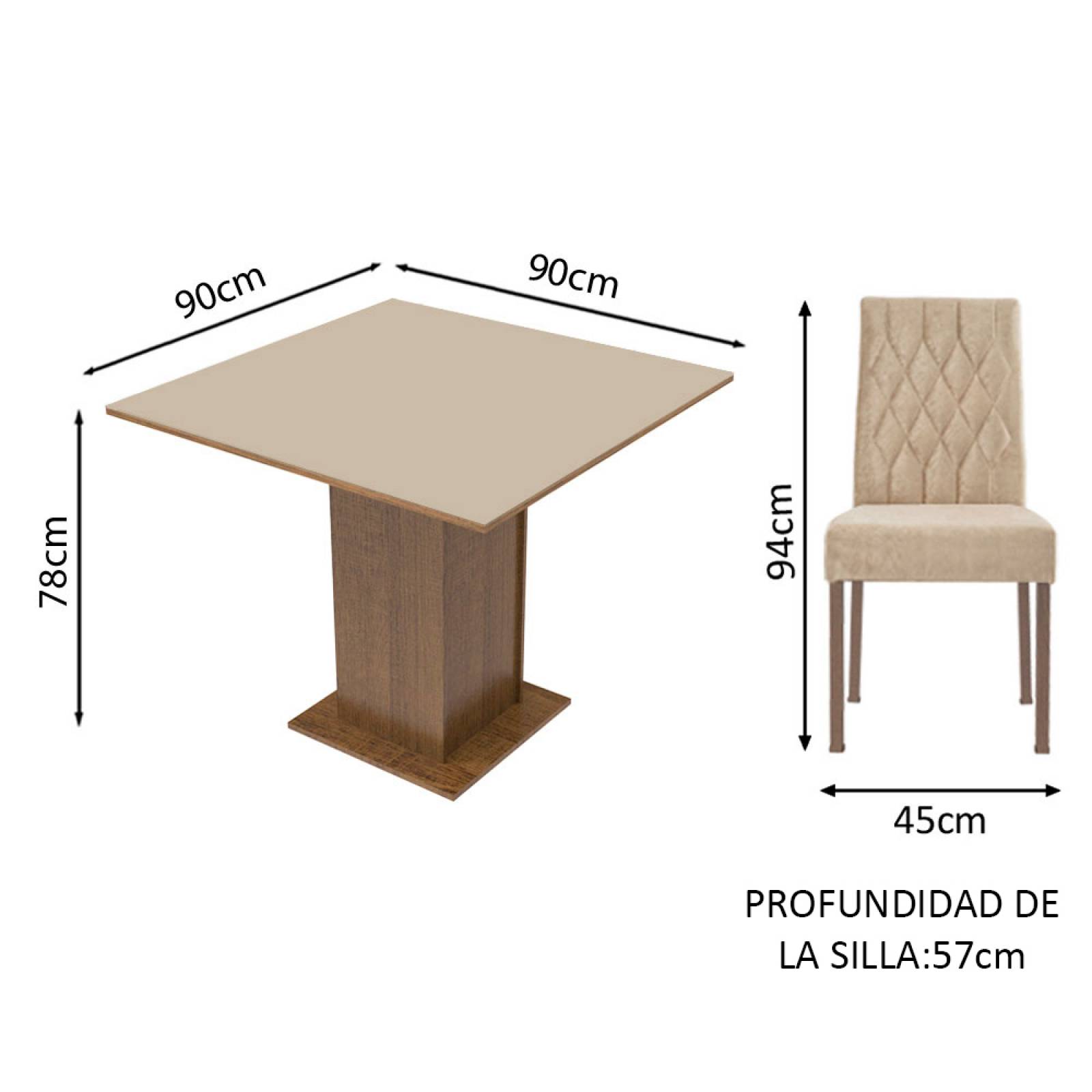 Juego de Comedor Madesa Livia Mesa con Tablero de Madera y 4 Sillas Marrón/Crema/Imperial