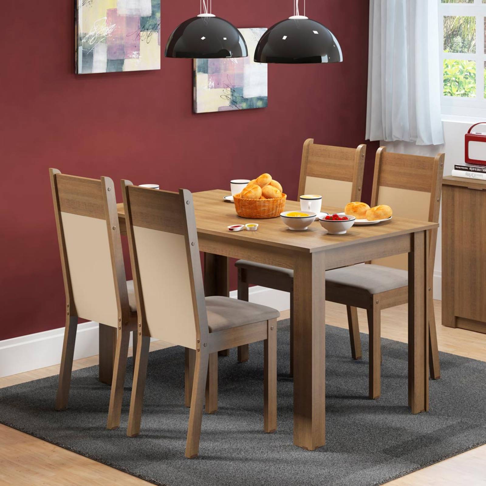 Juego de Comedor Havana Madesa Mesa con 4 Sillas Marrón/Crema/Beige.