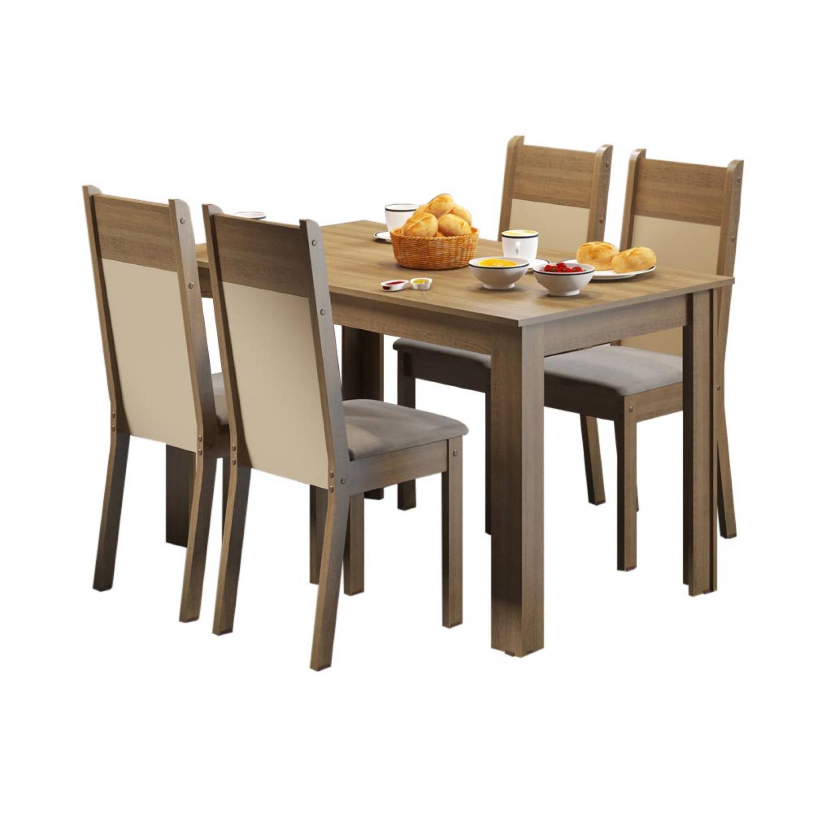 Juego de Comedor Havana Madesa Mesa con 4 Sillas Marrón/Crema/Beige.
