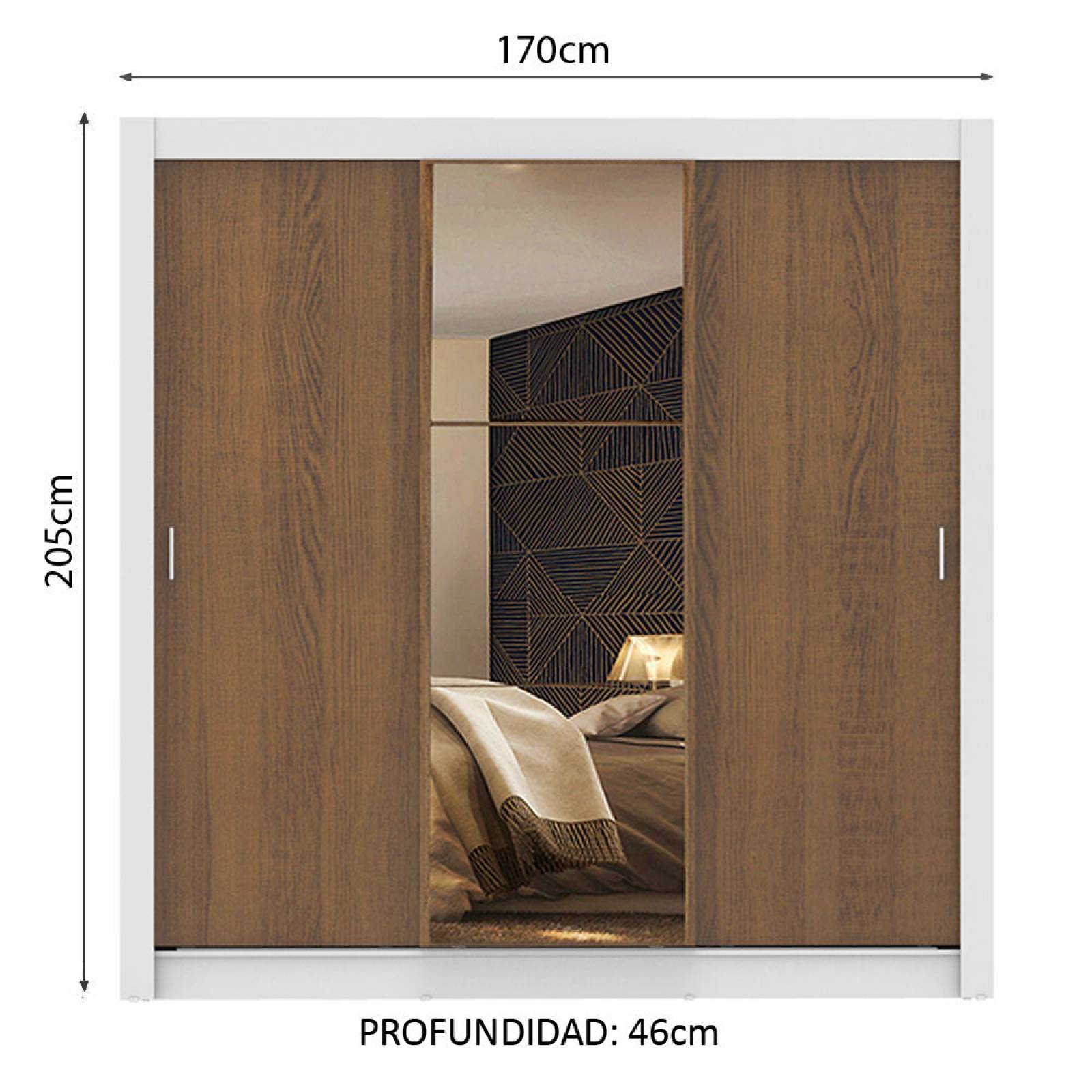 Ropero Madesa Mônaco 3 Puertas Correderas 1 con Espejo Marrón